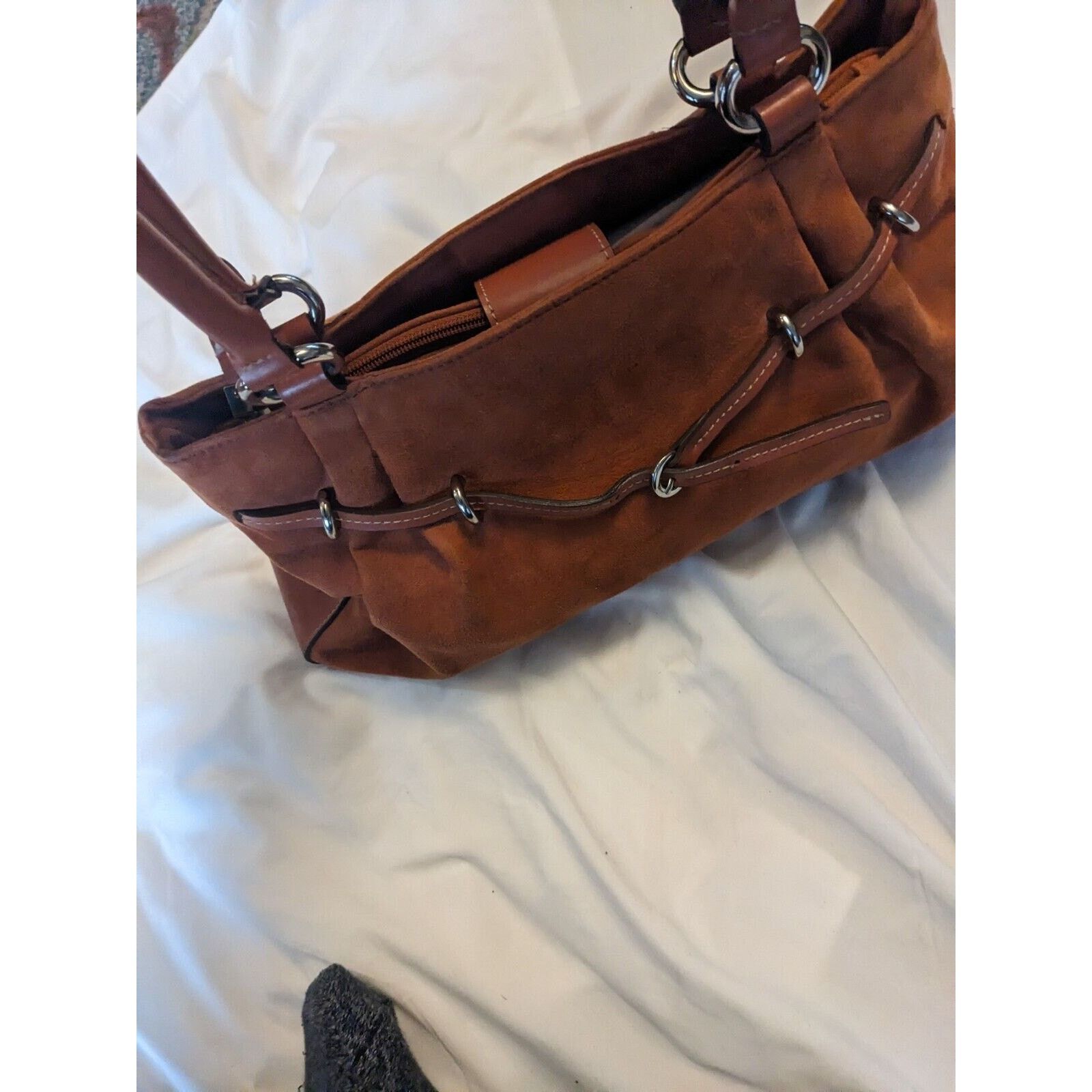 Other Mandani NY Satchel Bag Suede & Leather Chrome Accents Roomy Size ONE SIZE - 5 Thumbnail