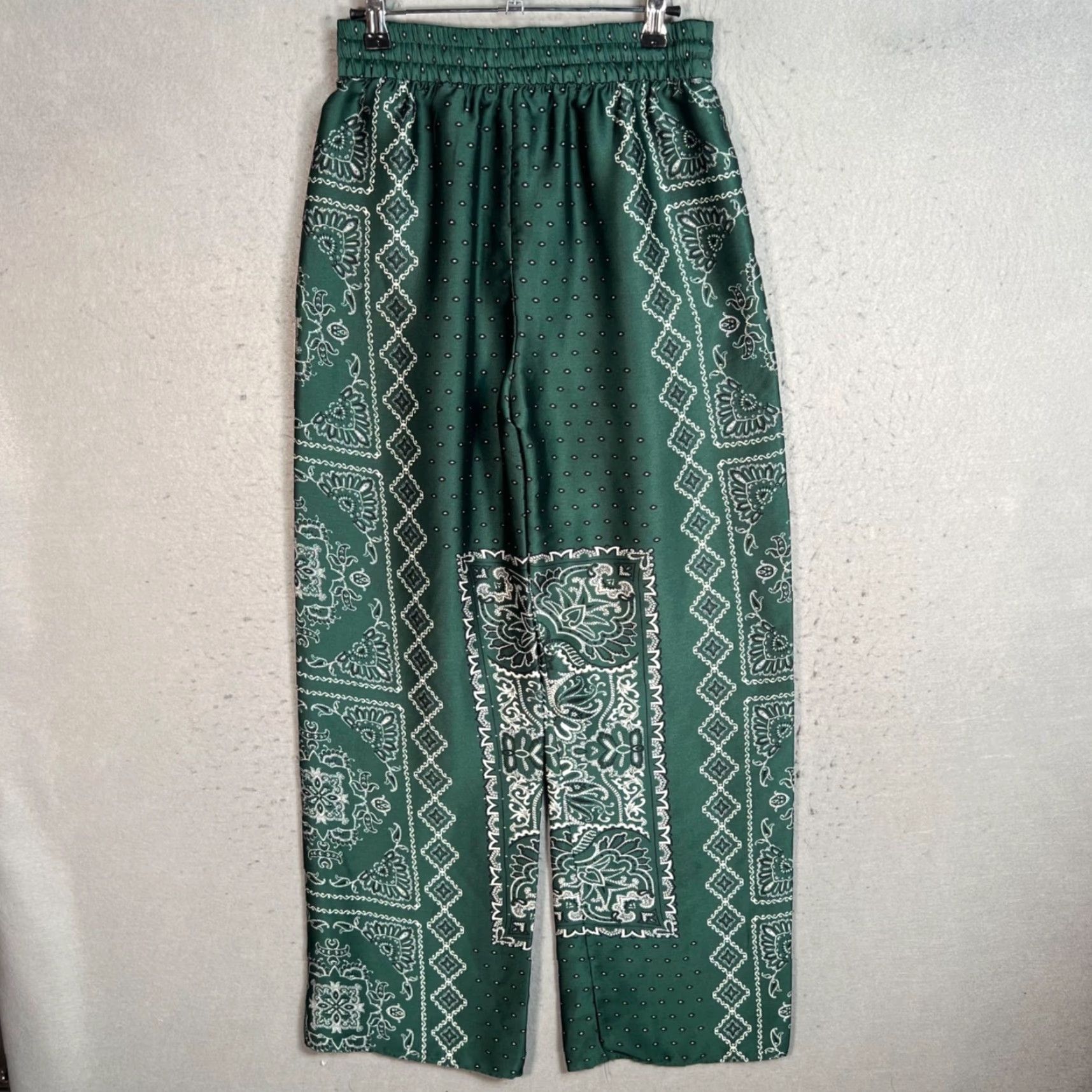 Zara Zara Pants Women's Small Green Paisley Wide-Leg Polyester Blend Vintage No Size 28" / US 6 / IT 42 - 2 Thumbnail