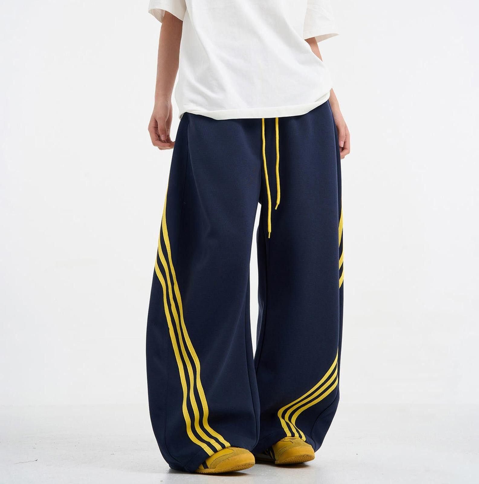 Other Navy Blue Wide-Leg Pants with Yellow Stripes Size US 33 - 2 Thumbnail