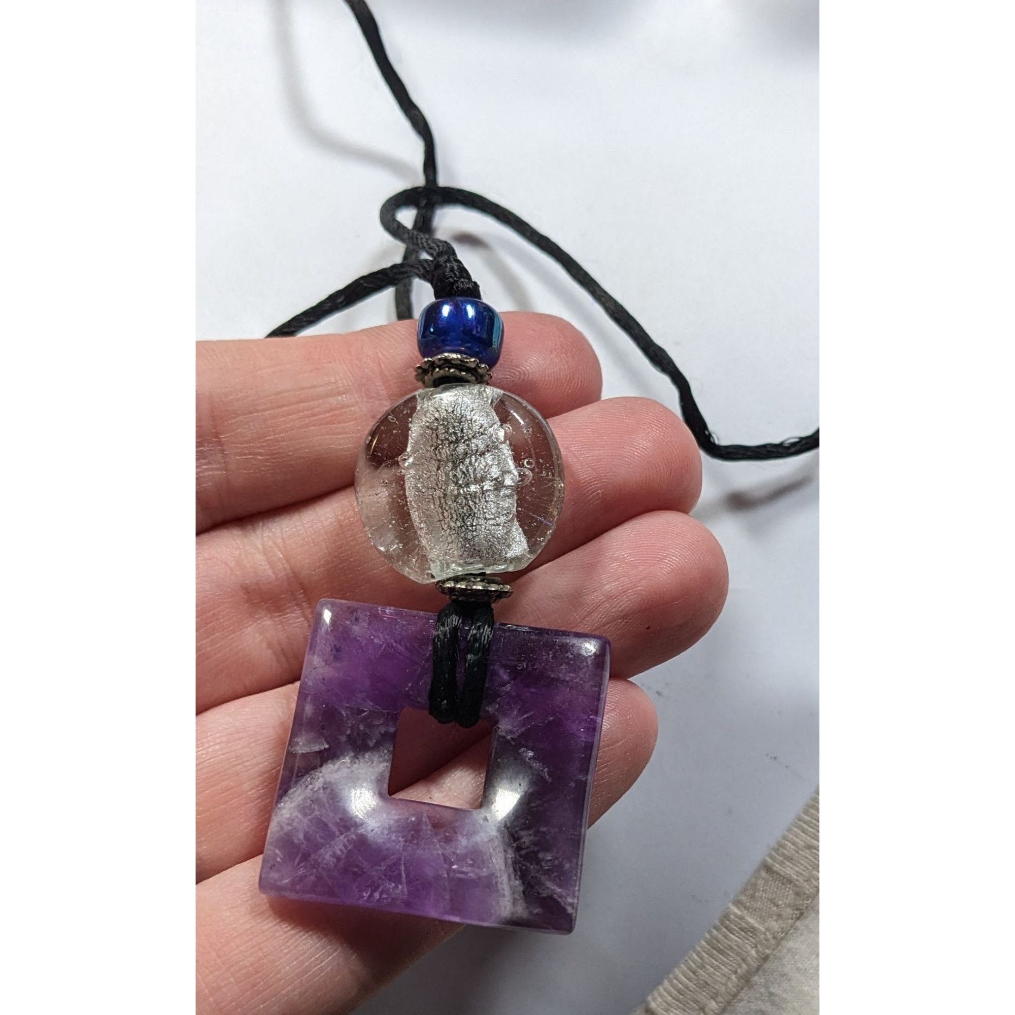 Other Nature Inspired Amethyst Square Pendant Necklace With Glass Size ONE SIZE - 2 Thumbnail