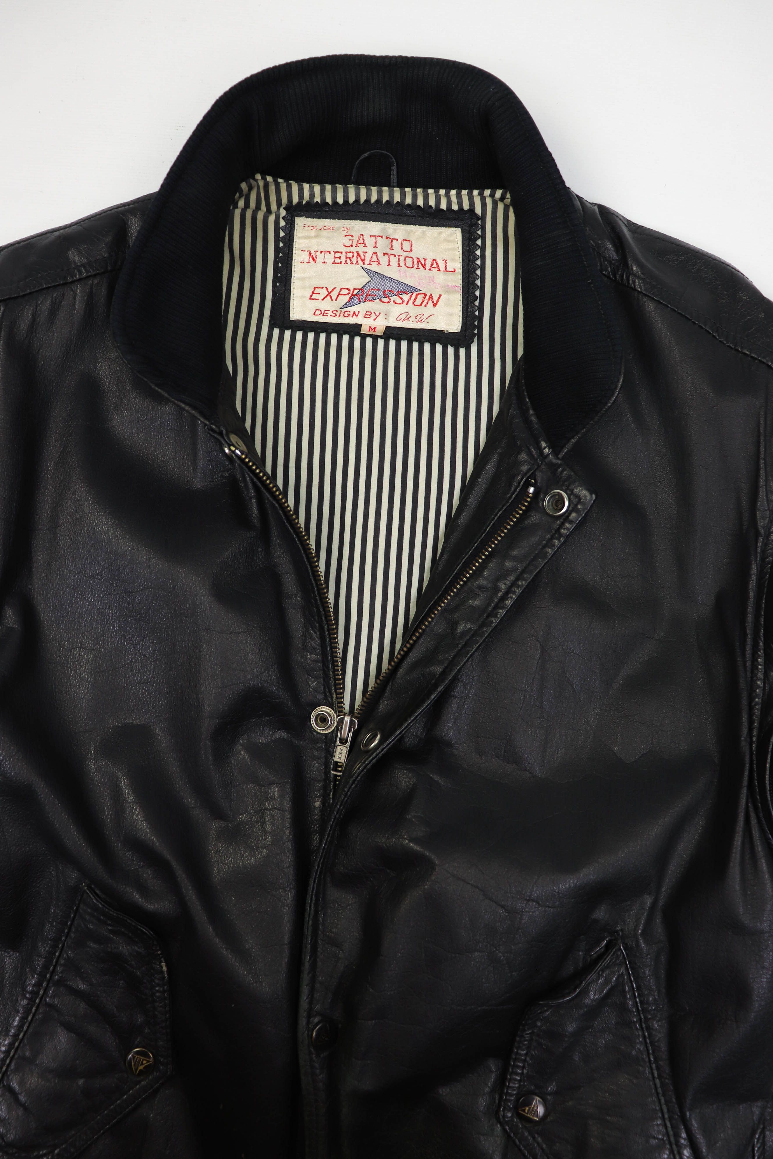 Vintage 90s Vintage Gatto Design Black Leather Bomber Jacket / Vest Size US M / EU 48-50 / 2 - 15 Thumbnail