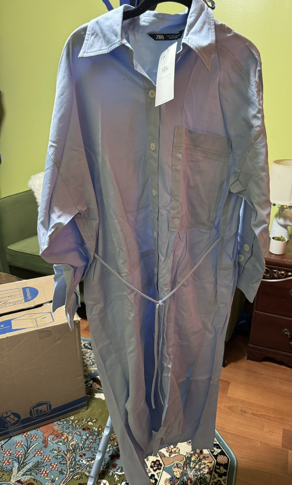 Zara NWT ZARA Blue Collared Poplin Shirt Dress Split Hem US L Size L / US 10 / IT 46 - 1 Thumbnail