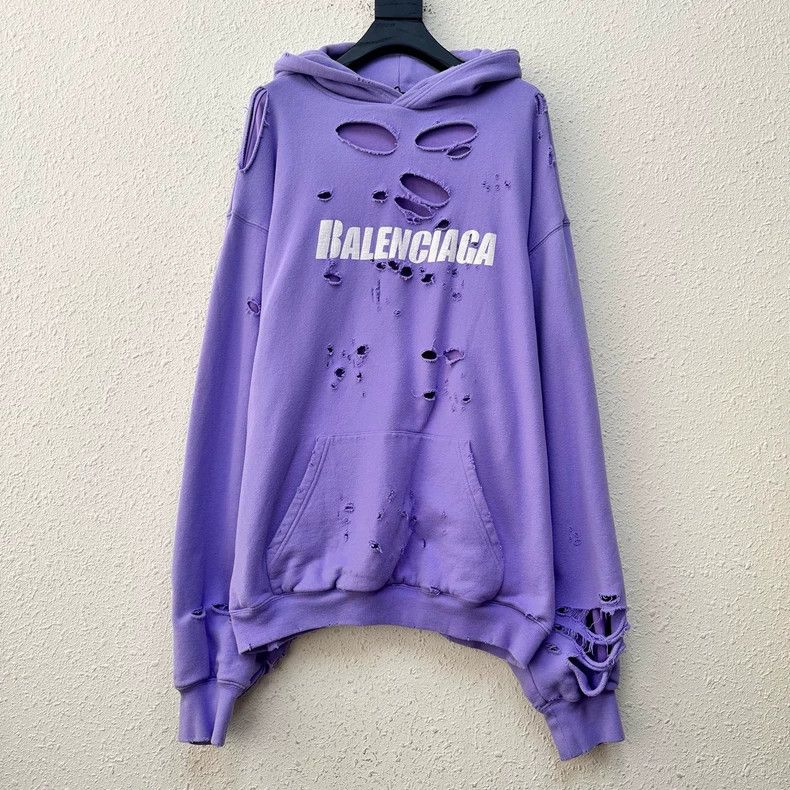 Balenciaga Balenciaga Distressed Logo Purple Hoodie - dmc Size US XS / EU 42 / 0 - 1 Thumbnail