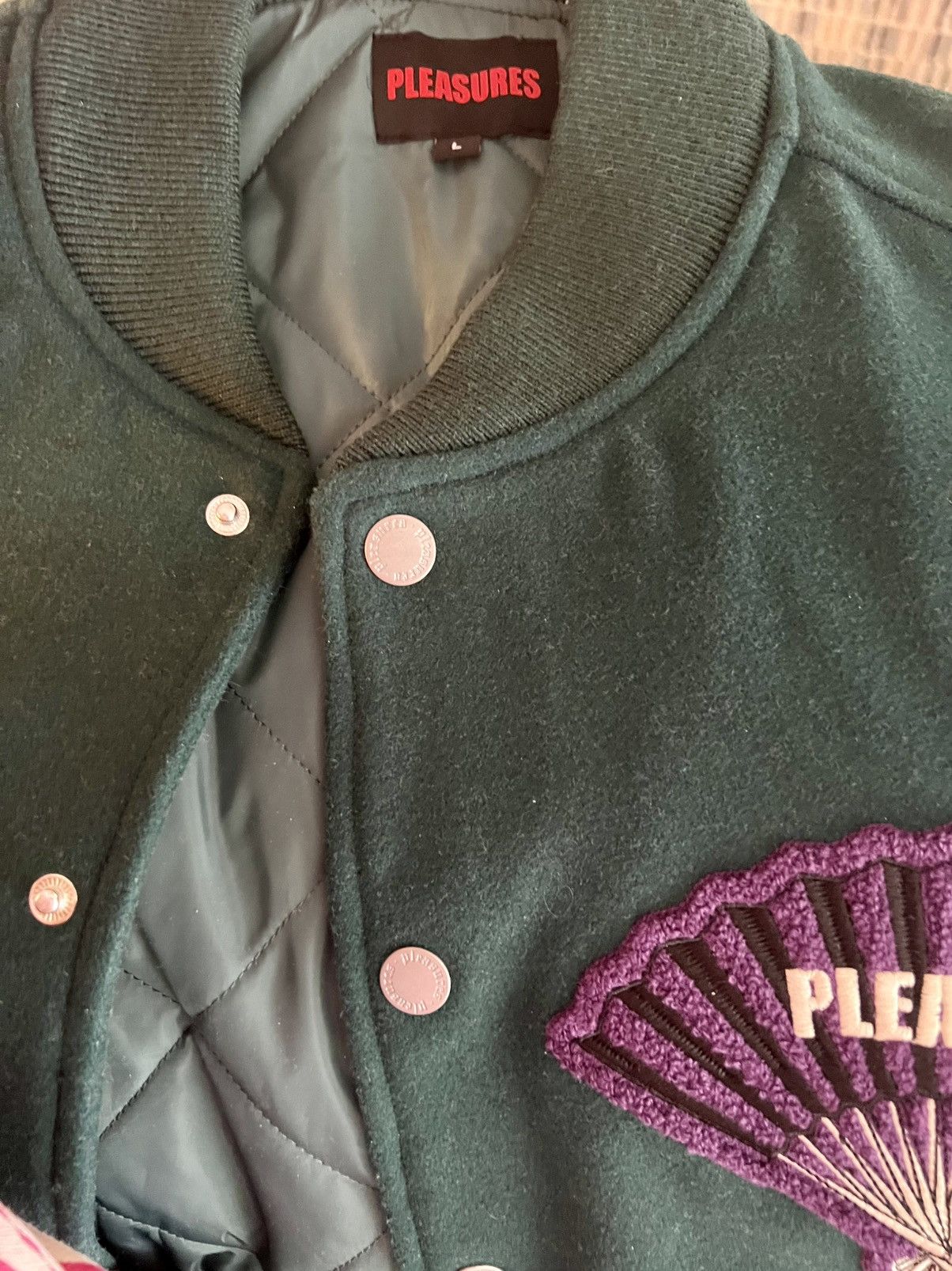 Designer × Pleasures Brand new pleasures, varsity jacket size large leather Size US L / EU 52-54 / 3 - 3 Thumbnail