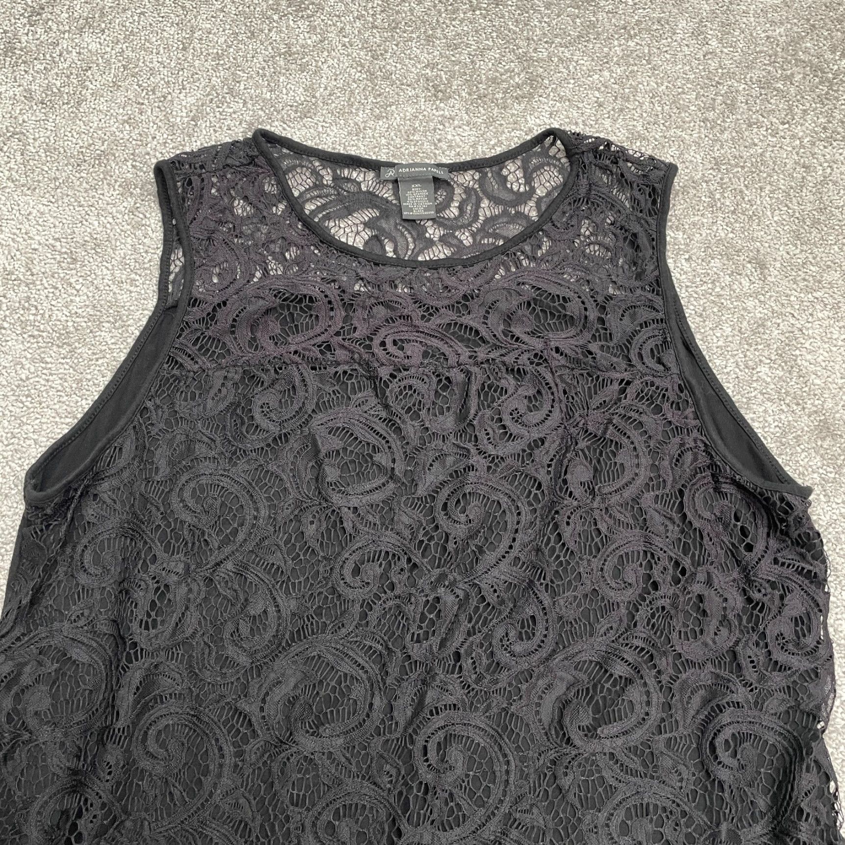 Adrianna Papell Adrianna Papell Lace Tank Top Womens 2XL Black Sleeveless Round Neck Casual Shirt Sleeveless Womens Black Lace Tank Top Size XXL / US 16-18 / IT 52-54 - 3 Thumbnail