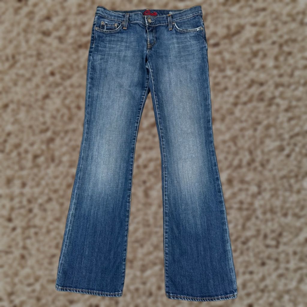 Denime Vintage Blue Cult Women's Flared Jeans 28 Blue Denim 30x31 Distressed Low Rise Size 28" / US 6 / IT 42 - 1 Thumbnail