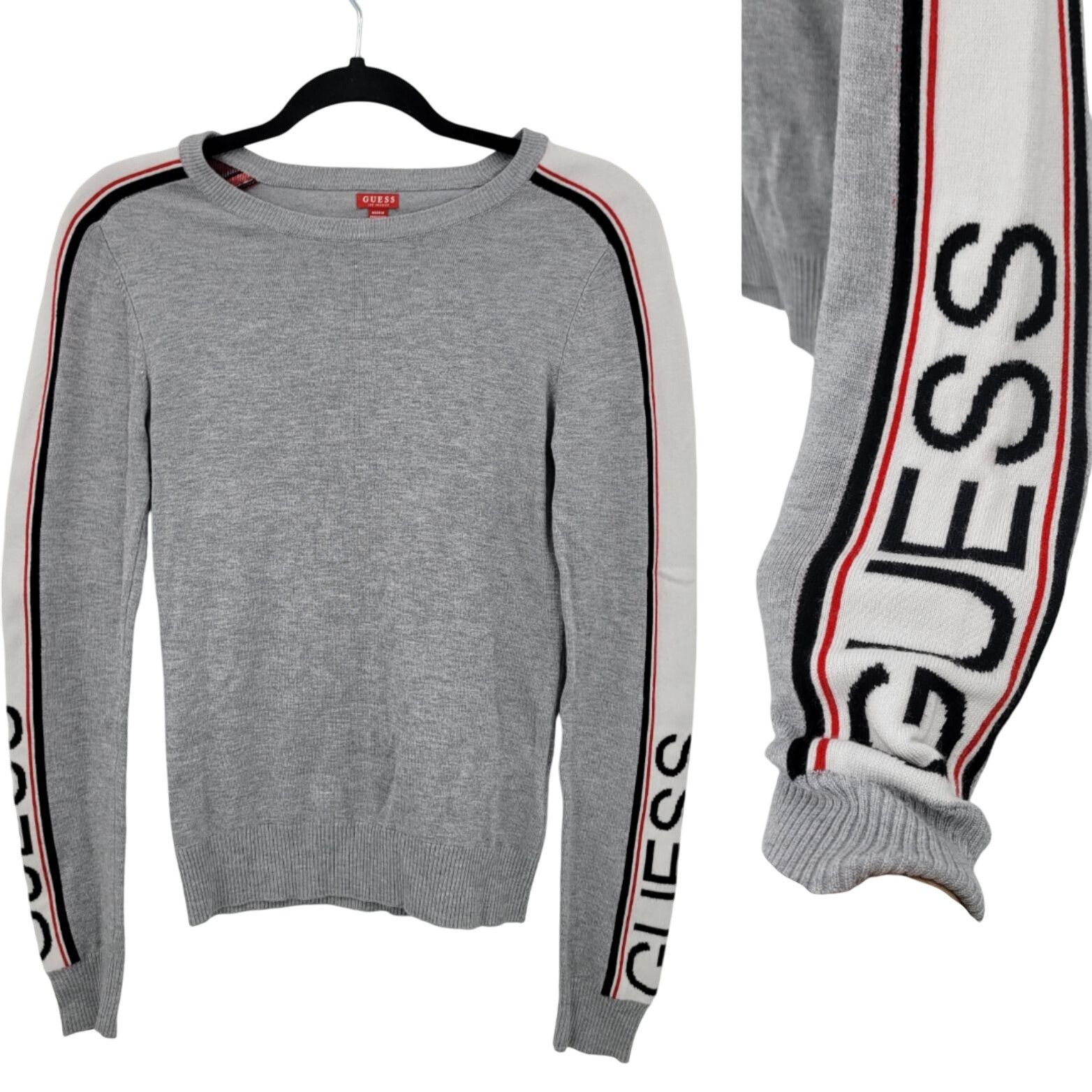 Guess Vtg 90s Guess Womens Gray Knit Logo Spell Out Sweater Sz S S Size S / US 4 / IT 40 - 1 Thumbnail