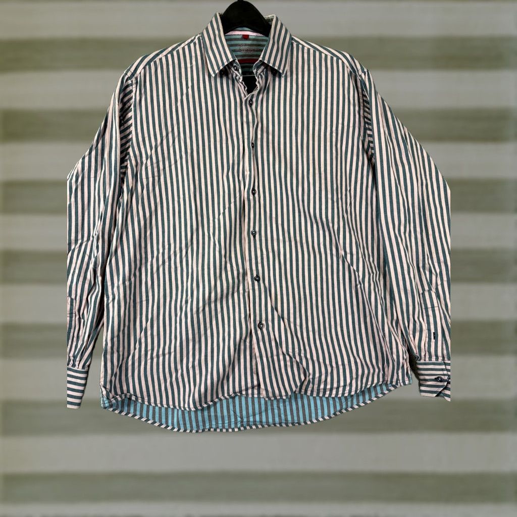Luchiano Visconti Luciano Visconti Button-Up Shirt Mens XL Pink Blue Striped Long Sleeve Collared Shirt Size US XL / EU 56 / 4 - 1 Thumbnail