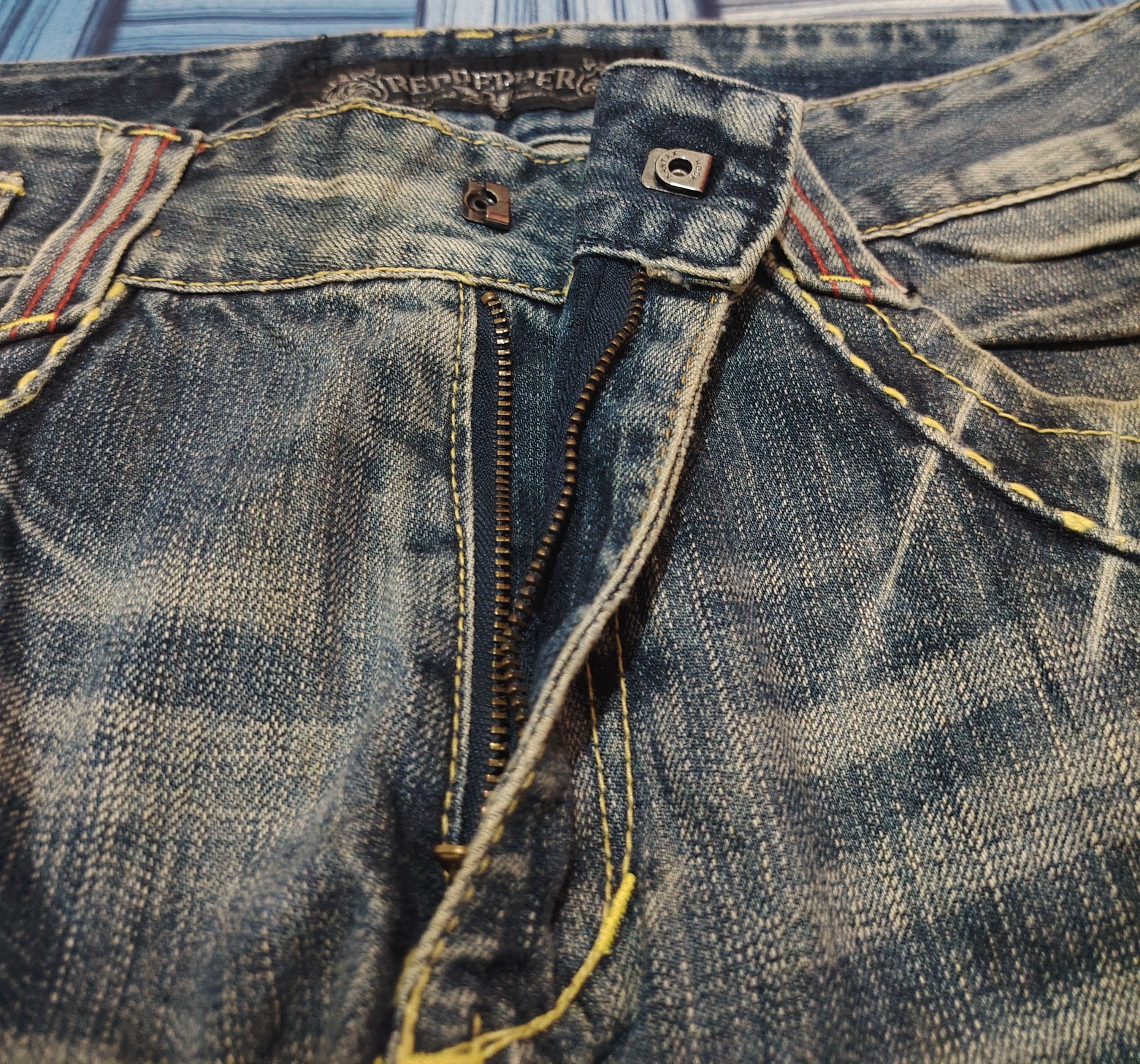Japanese Red Pepper Flared Jeans Distressed Denim