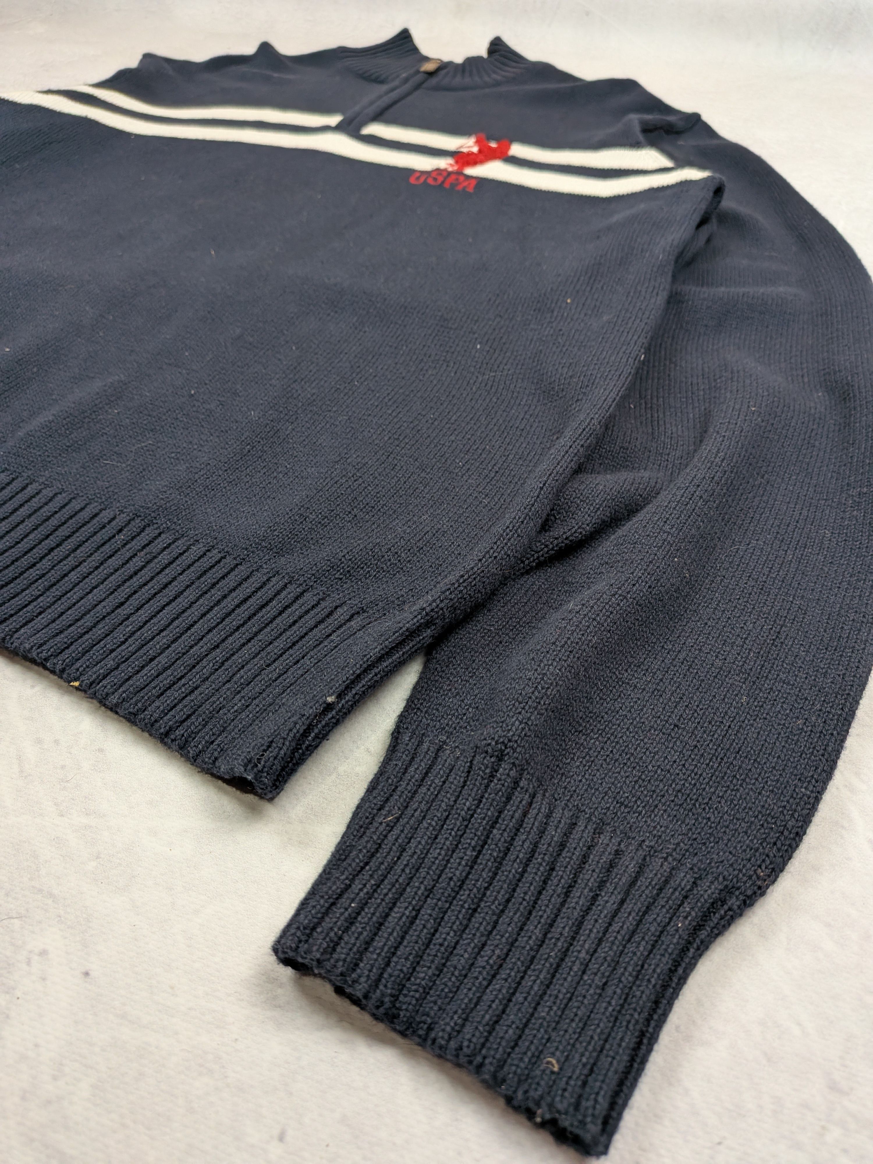 U.S. Polo Assn. USPA Navy Quarter-Zip Sweater XL Winter Pullover Size US XL / EU 56 / 4 - 5 Thumbnail
