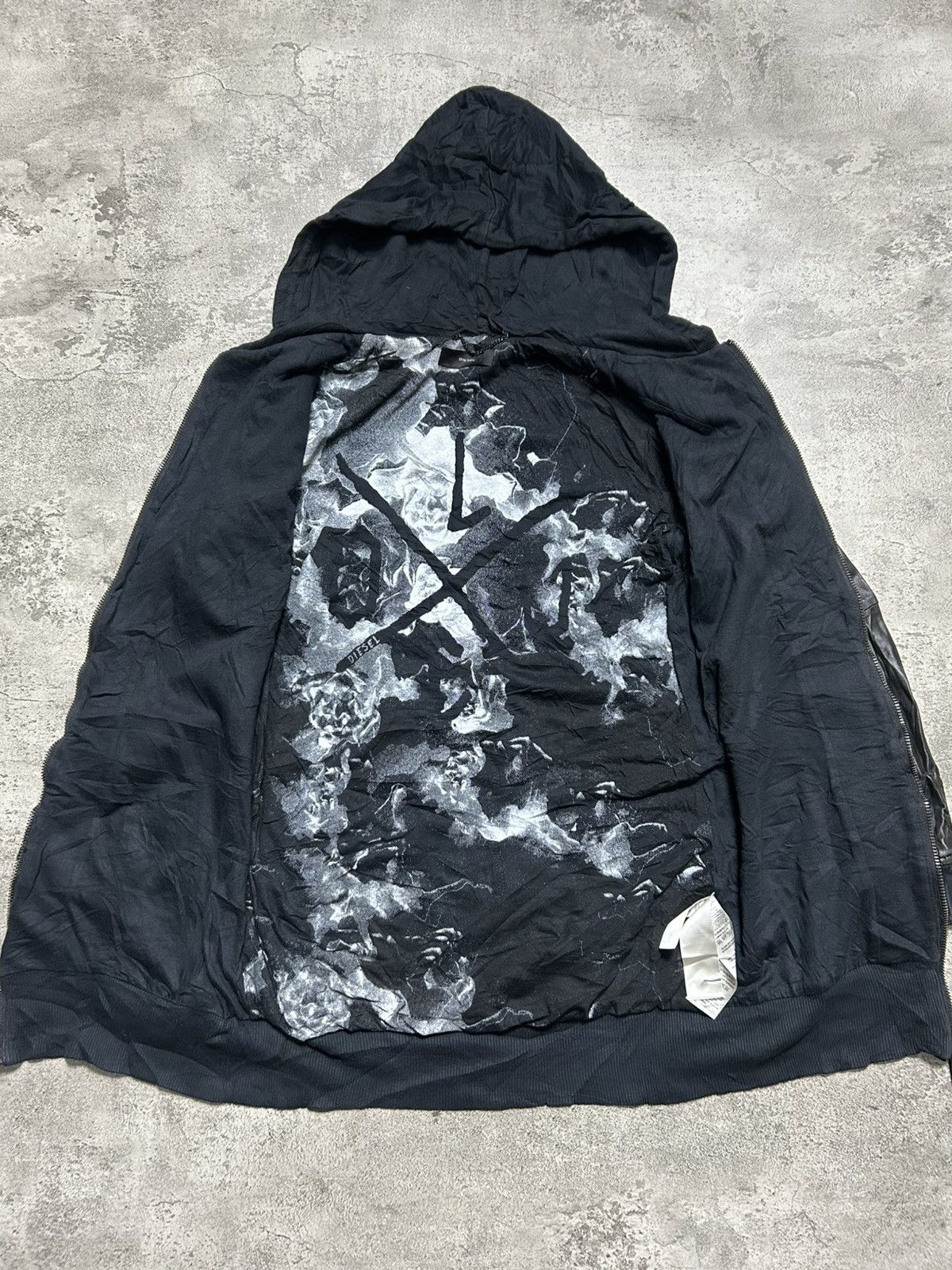 Diesel Vintage Diesel Black Leather Sleeve Hoodie Size S / US 4 / IT 40 - 9 Thumbnail