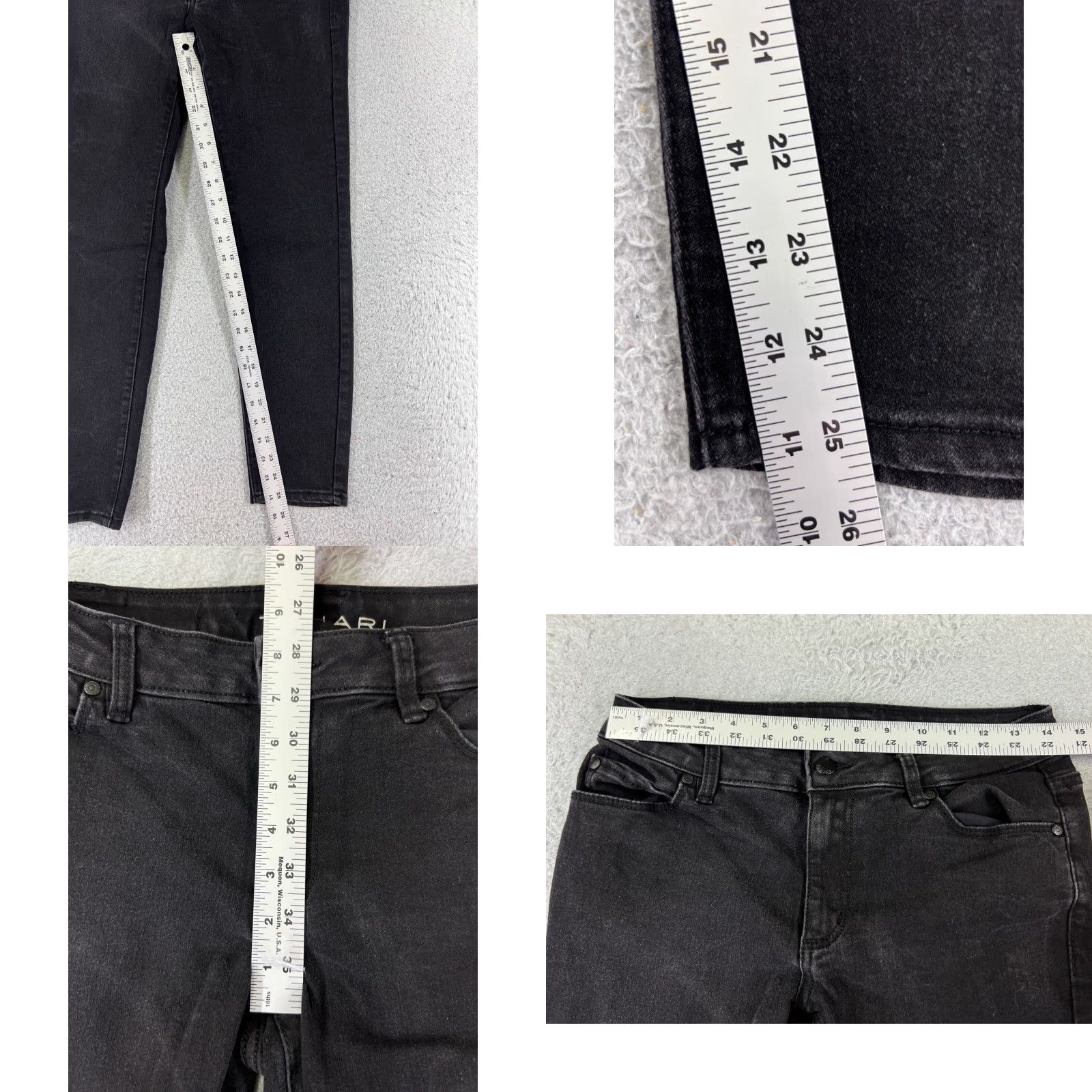 Vintage Tahari Jeans Womens 6 Black Denim Tapered Cotton Blend Mid Rise 26x25 Regular Inseam 25 in 5-Pocket Zipper Distressed Crop Stretch Vintage No Size 28" / US 6 / IT 42 - 8 Thumbnail
