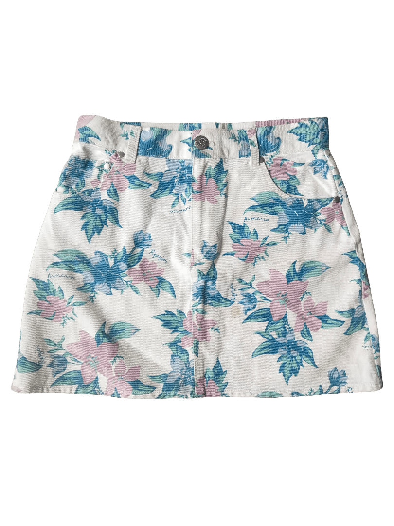Angel Blue Repipi Armario Floral Print Denim Mini Skirt Y2K/Harajuku Size 29" - 1 Thumbnail