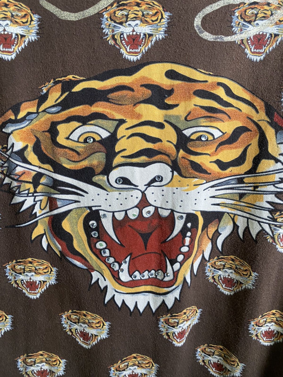 Christian Audigier × Ed Hardy Ed Hardy Jeweled Vintage Graphic Print Tiger T Shirt Y2K Size US XL / EU 56 / 4 - 4 Thumbnail