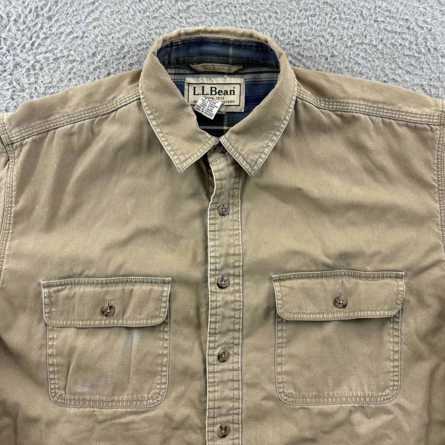 Vintage VINTAGE LL Bean Shirt Mens Large Tan Plaid Lined Denim Shacket Button Workwear Size US L / EU 52-54 / 3 - 3 Thumbnail