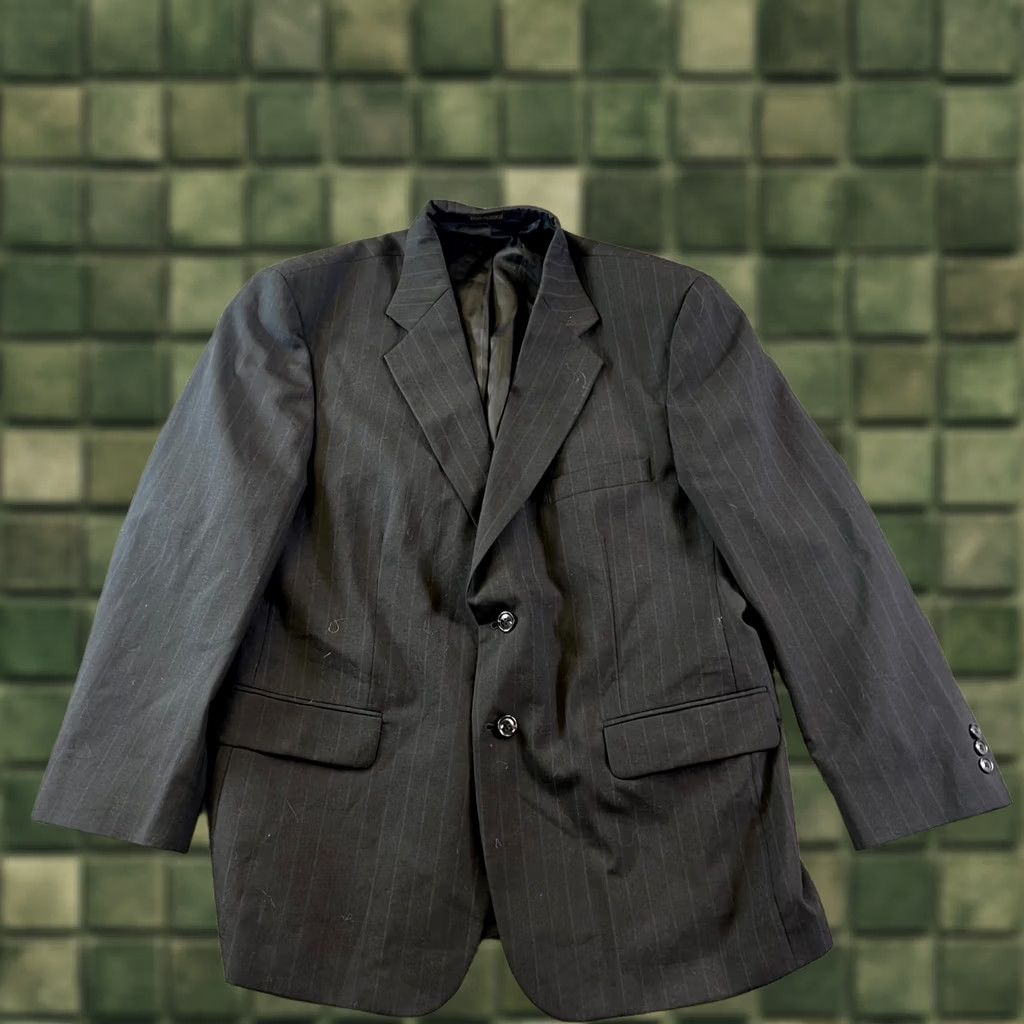 Vintage Towncraft Blazer Coat Men's 54 Black Striped Wool Suit Jacket Formal Business Size 54R - 1 Thumbnail
