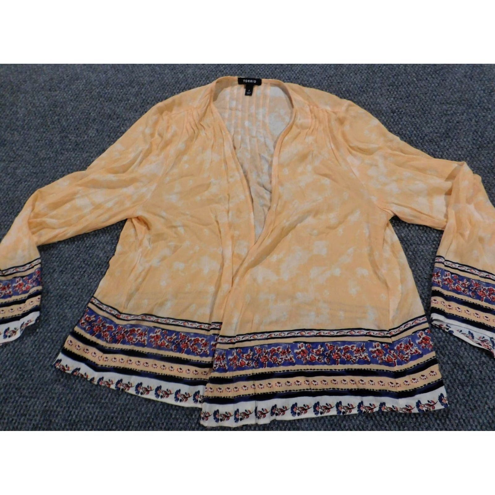 Torrid Torrid Blouse 1X Orange Kimono Blouse Women's Plus Shirt Long Sleeve Open Cardigan Casual Rayon Striped Buttoned Open Kimono Size XL / US 12-14 / IT 48-50 - 2 Thumbnail