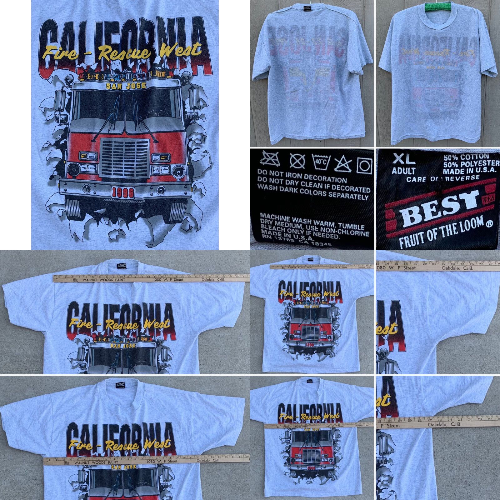 Fruit Of The Loom VINTAGE California Fire Rescue West San Jose 1996 t-shirt XL Fruit of the Loom Unisex Adults Short Sleeve Crew Neck Heather Gray 50/50 Graphic Print Size US XL / EU 56 / 4 - 8 Thumbnail