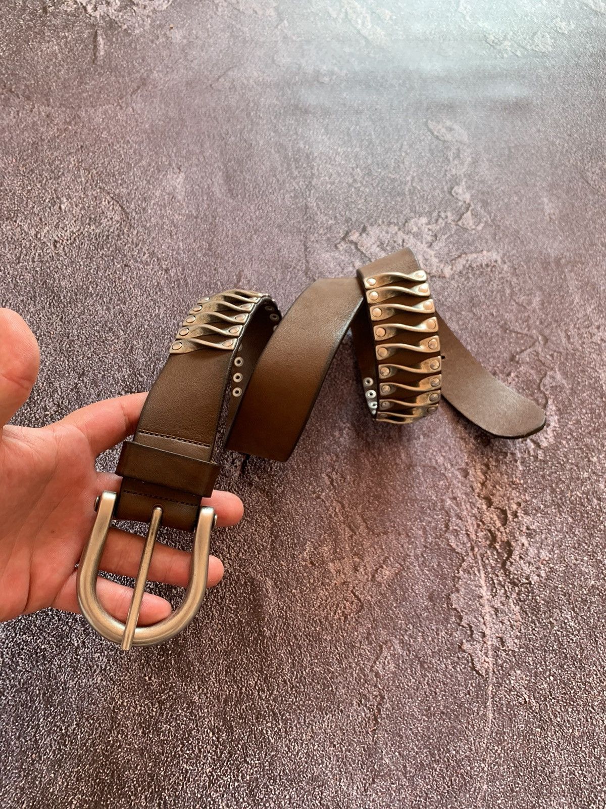 Vintage Berge Italy Leather Metal Avant Garde Opium Belt 95cm Size ONE SIZE - 2 Thumbnail