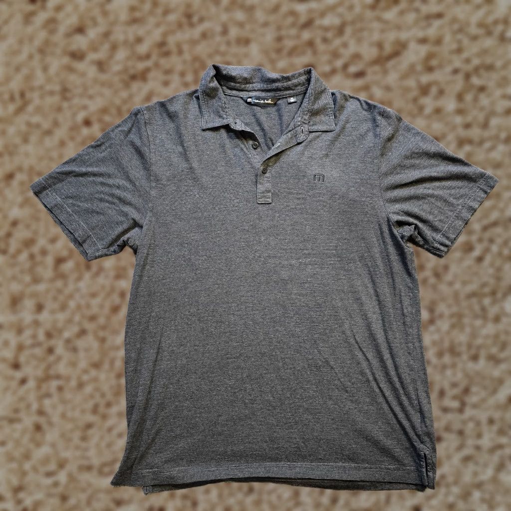TravisMathew Travis Mathew Shirt Mens Medium Gray Stripe Short Sleeve Performance Golf Casual Polo Shirt Size US M / EU 48-50 / 2 - 1 Thumbnail