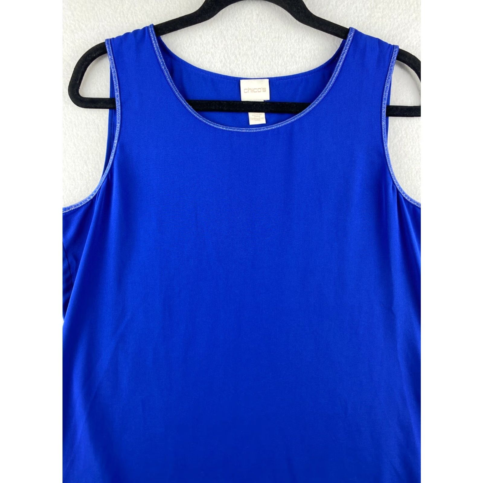 Vintage Chico's Blouse Women's Sleeveless Round Blue Top - Polyester - 100% - Regular Fit - Size M - Party/Cocktail - QC: Excellent Condition Size M / US 6-8 / IT 42-44 - 2 Thumbnail