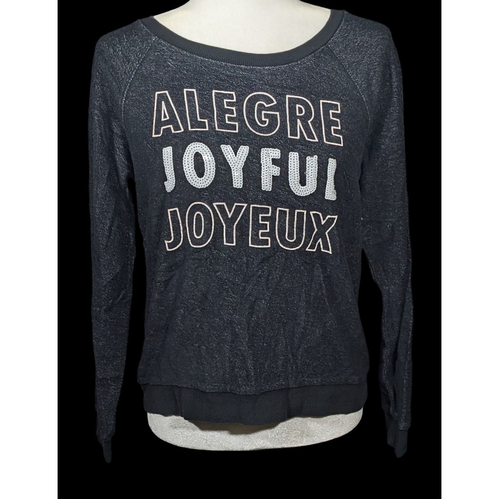 Other Xhilaration Black And White Sequin Joyful Sweatshirt Size S / US 4 / IT 40 - 1 Thumbnail