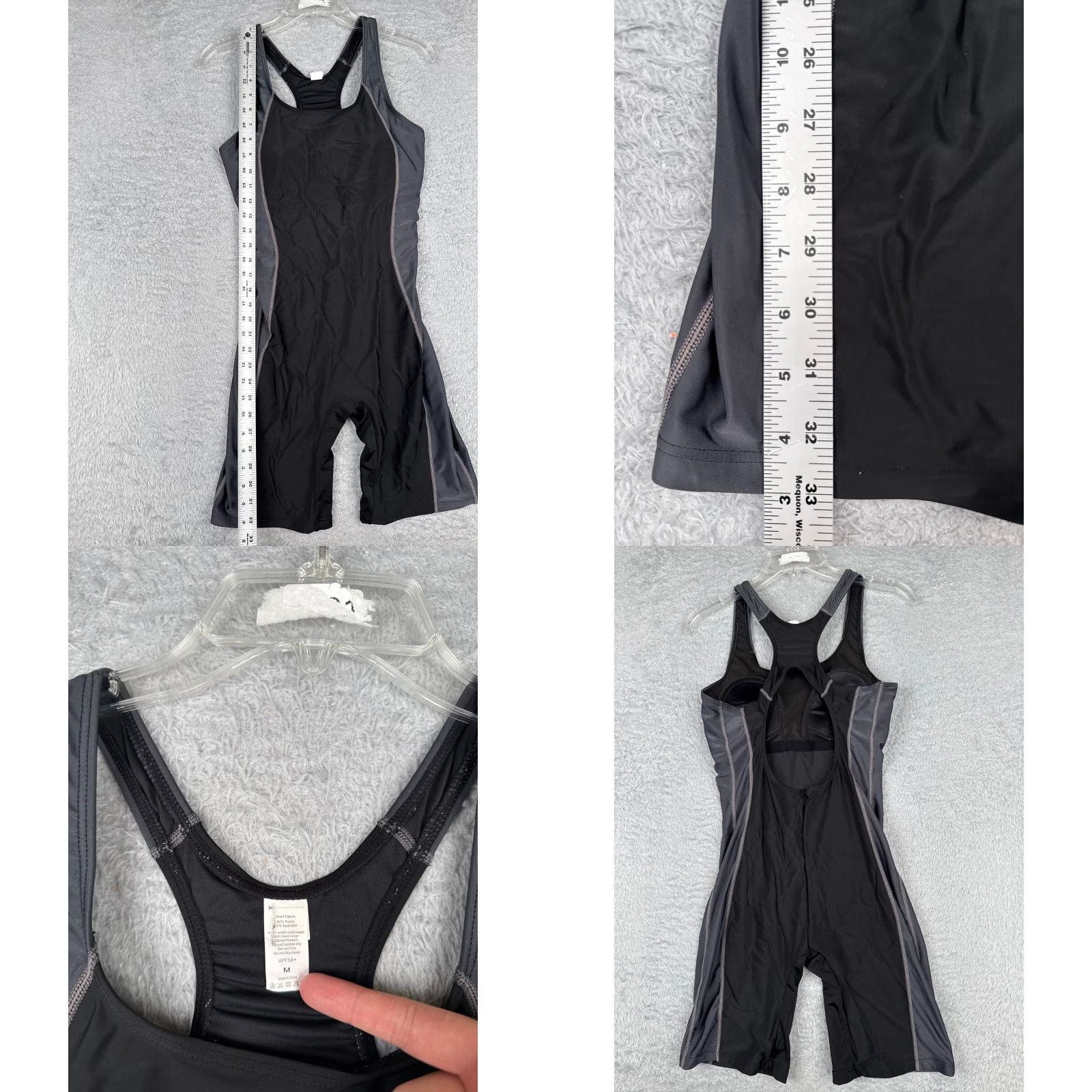 Womens Swimsuit Tank Racerback Nylon Spandex Blend UPF50 Black Gray One Piece M Surf