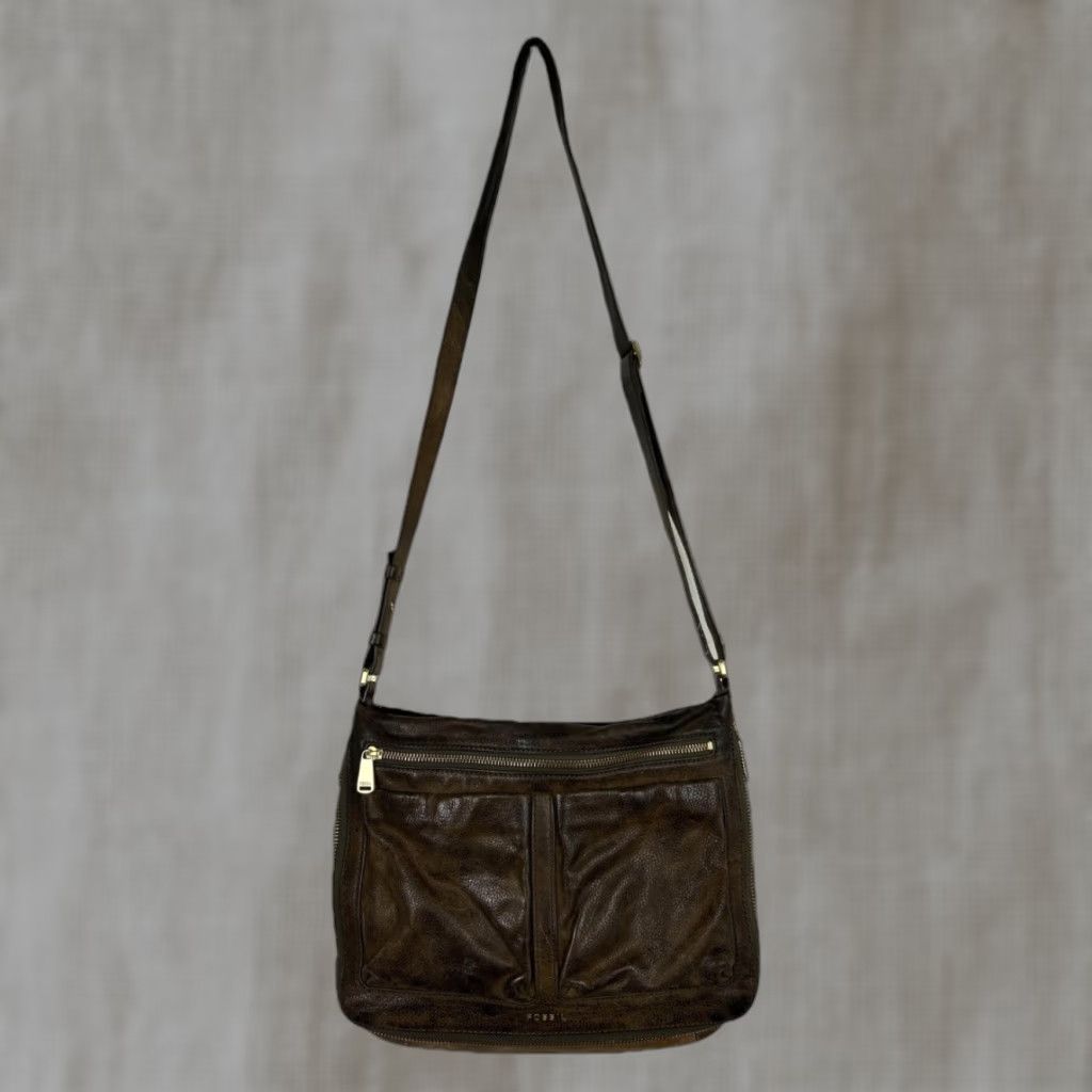 Fossil Fossil Piper Crossbody Bag Brown Pebbled Leather 12x9x1-3 Adjustable Strap Removable Zipper Closure Size ONE SIZE - 1 Thumbnail