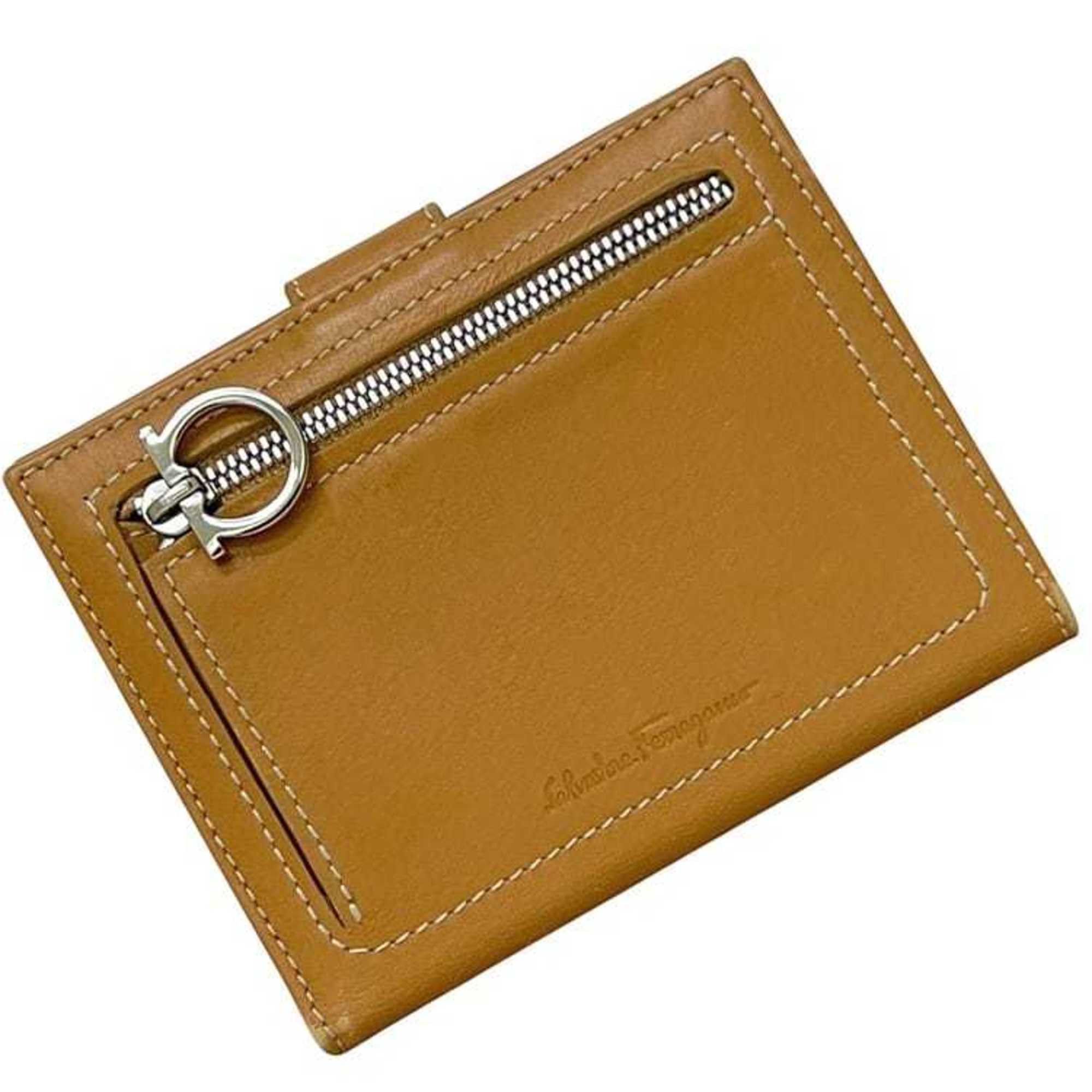 Salvatore Ferragamo Salvatore Ferragamo bifold wallet ec-25045 camel brown Gancini IY-224136 leather compact men's and women's Size ONE SIZE - 1 Thumbnail