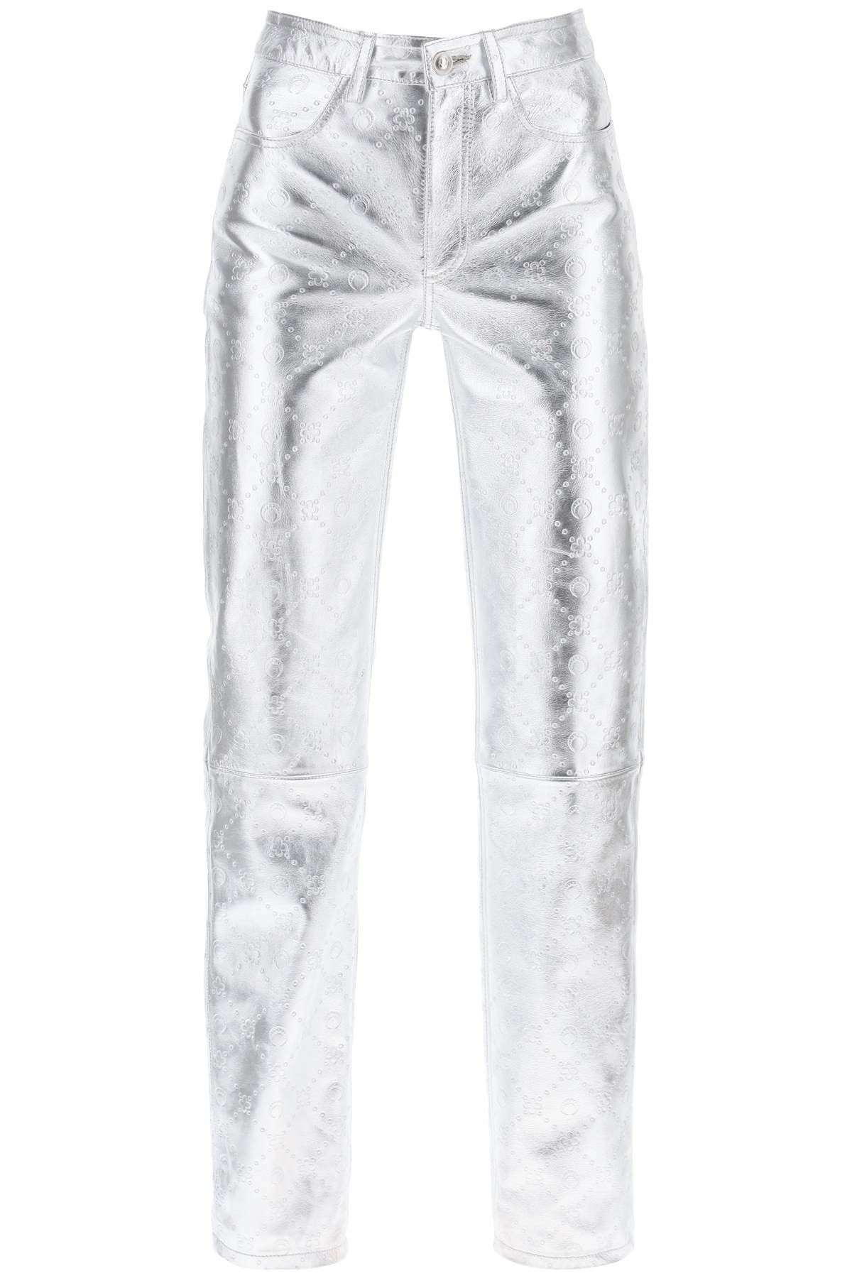 image of Marine Serre Moonogram Pants In Laminated Leather in Silver, Women's (Size 27)