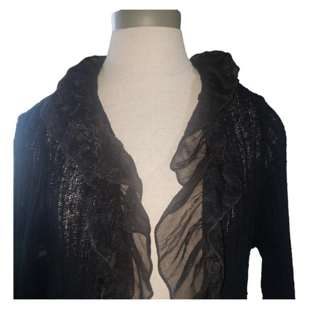 Designer CT1607 Ethyl Black Ruffled Open Lightweight Shrug M Size M / US 6-8 / IT 42-44 - 2 Thumbnail