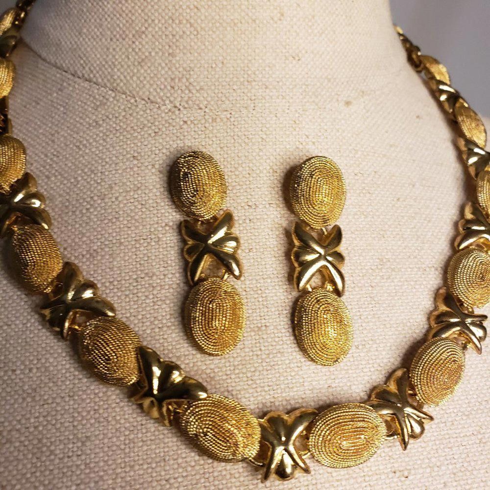Designer Gold Plated Vintage Necklace & Earring Set Size ONE SIZE - 4 Thumbnail
