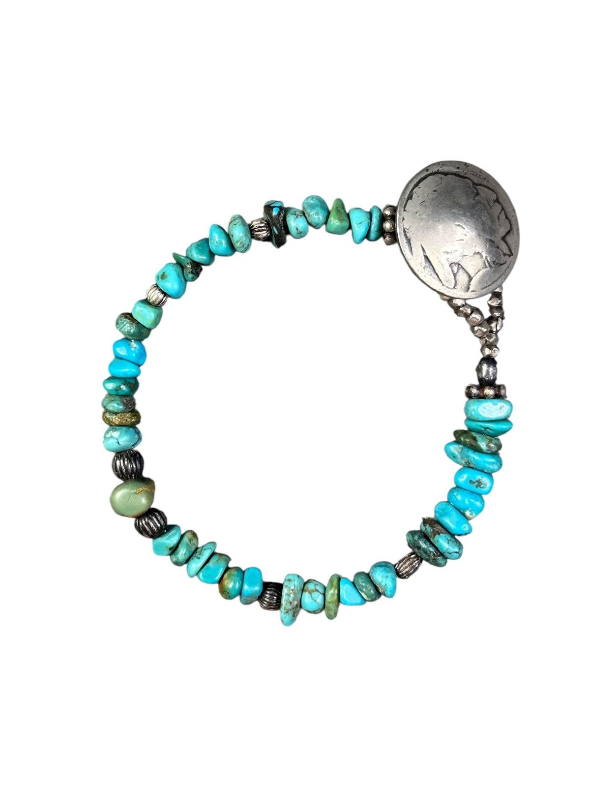 Vintage TURQUOISE AND STERLING SILVER BEADS WITH INDIAN HEAD CLASP Size ONE SIZE - 1 Thumbnail