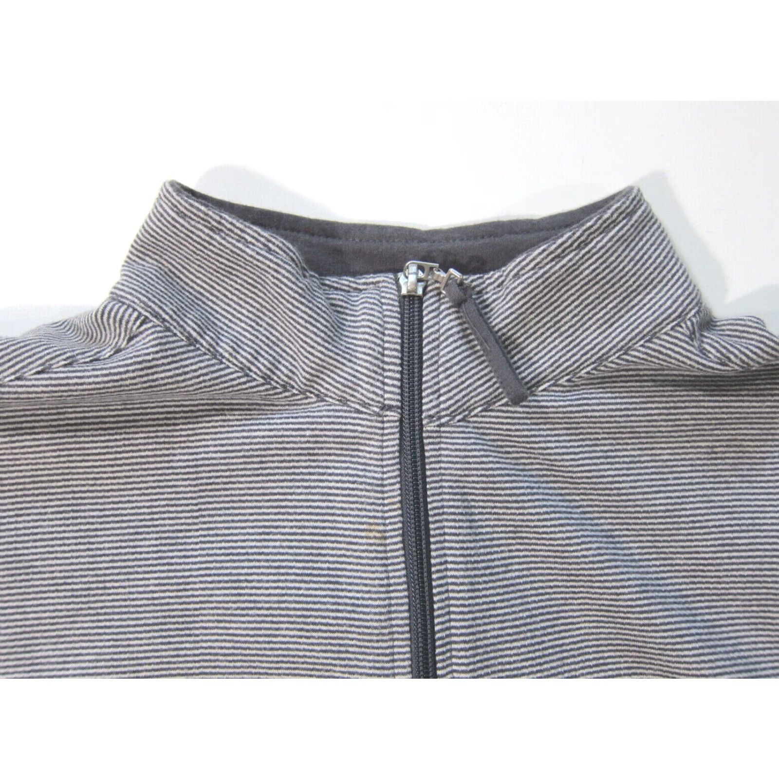 Vintage Stan Herman Cotton Stretch Jersey Grey Stripe Zip Mock Neck Pocket Robe Dress S Size S / US 4 / IT 40 - 4 Thumbnail