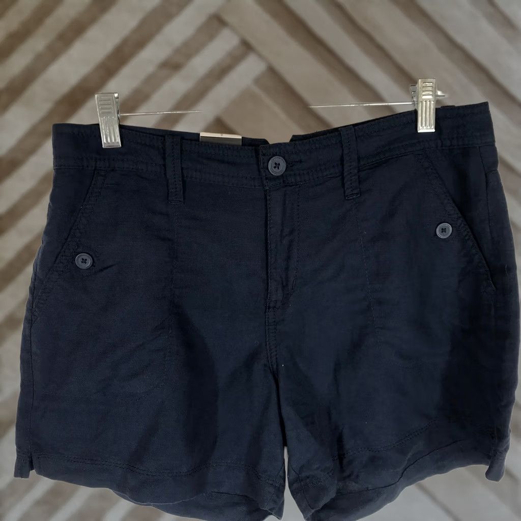 Vintage Calvin Klein Jeans Shorts Womens Linen Blend Navy Blue 6 Casual Lightweight Pockets Button Front Back Belt Loop Subtle Details Vintage: No Size 28" / US 6 / IT 42 - 1 Thumbnail