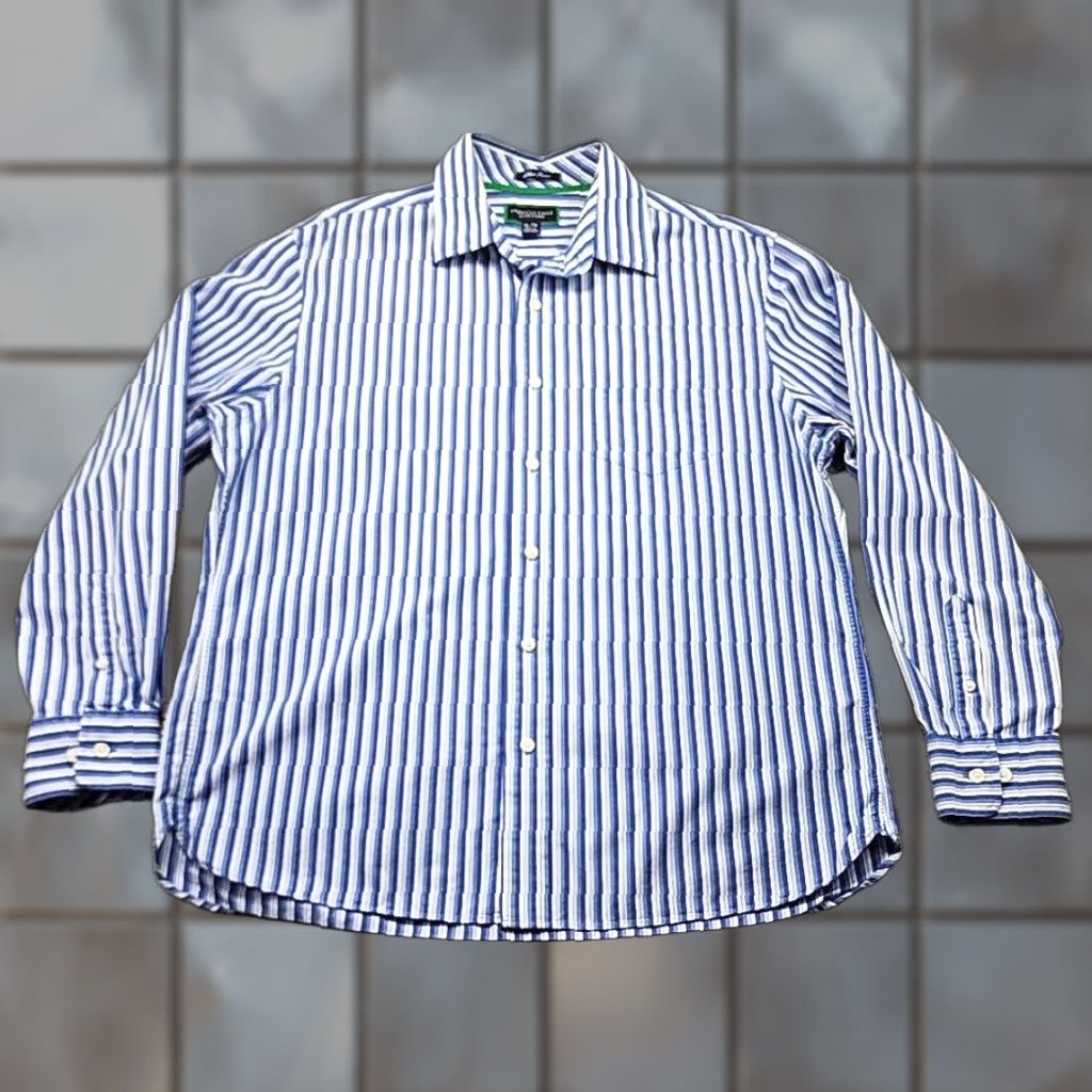 American Eagle Outfitters AEO Blue Issue Button Up Shirt Mens XL Long Sleeve Striped Casual Button-Up Size US XL / EU 56 / 4 - 1 Thumbnail