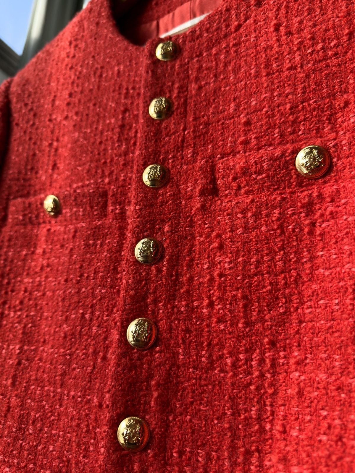Celine Celine Chasseur Tweed Evening Wool Jacket Red Gold Buttoned Size M / US 6-8 / IT 42-44 - 8 Thumbnail