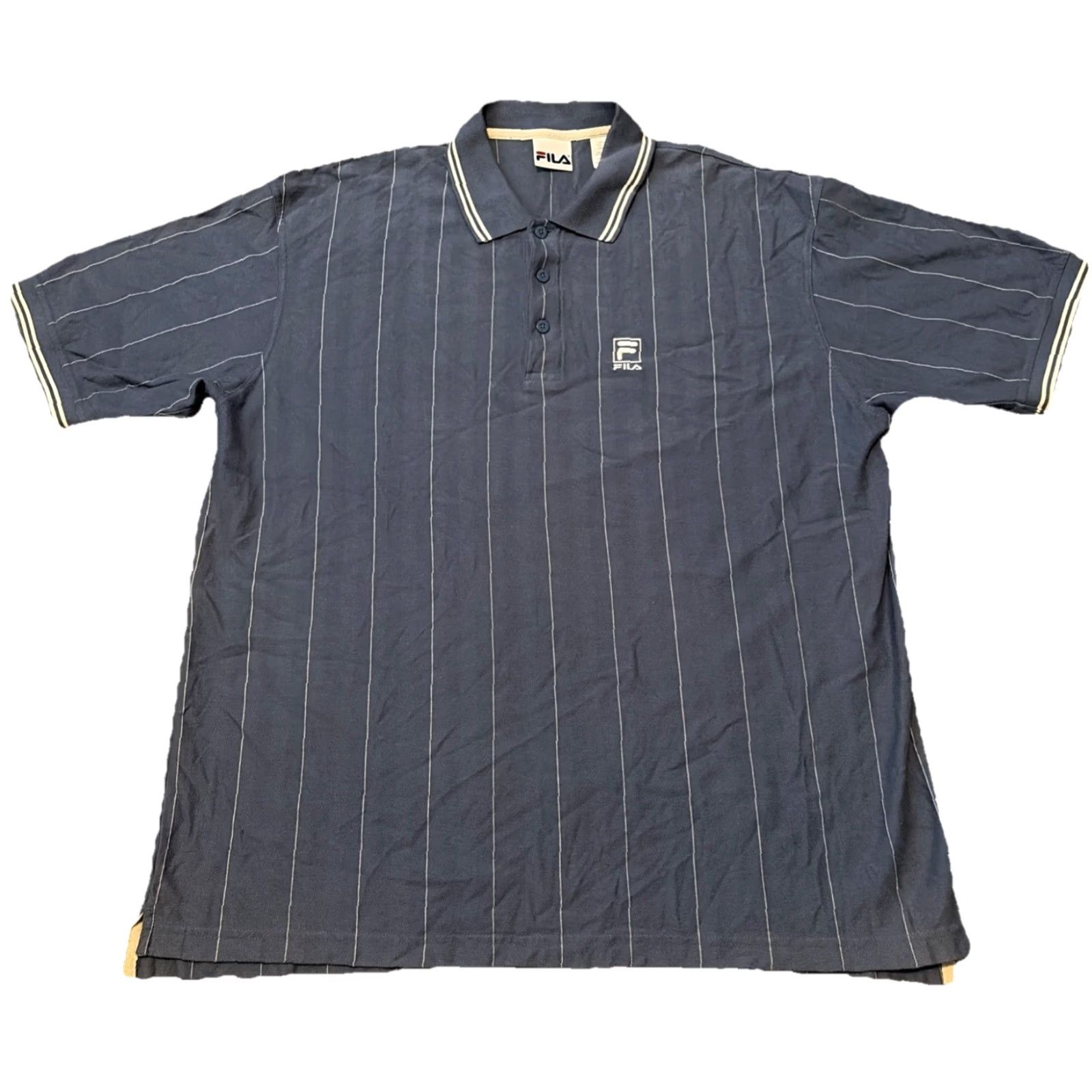Fila VINTAGE FILA Polo Shirt Striped Golf Collared Large White Blue Mens L Size US L / EU 52-54 / 3 - 2 Thumbnail