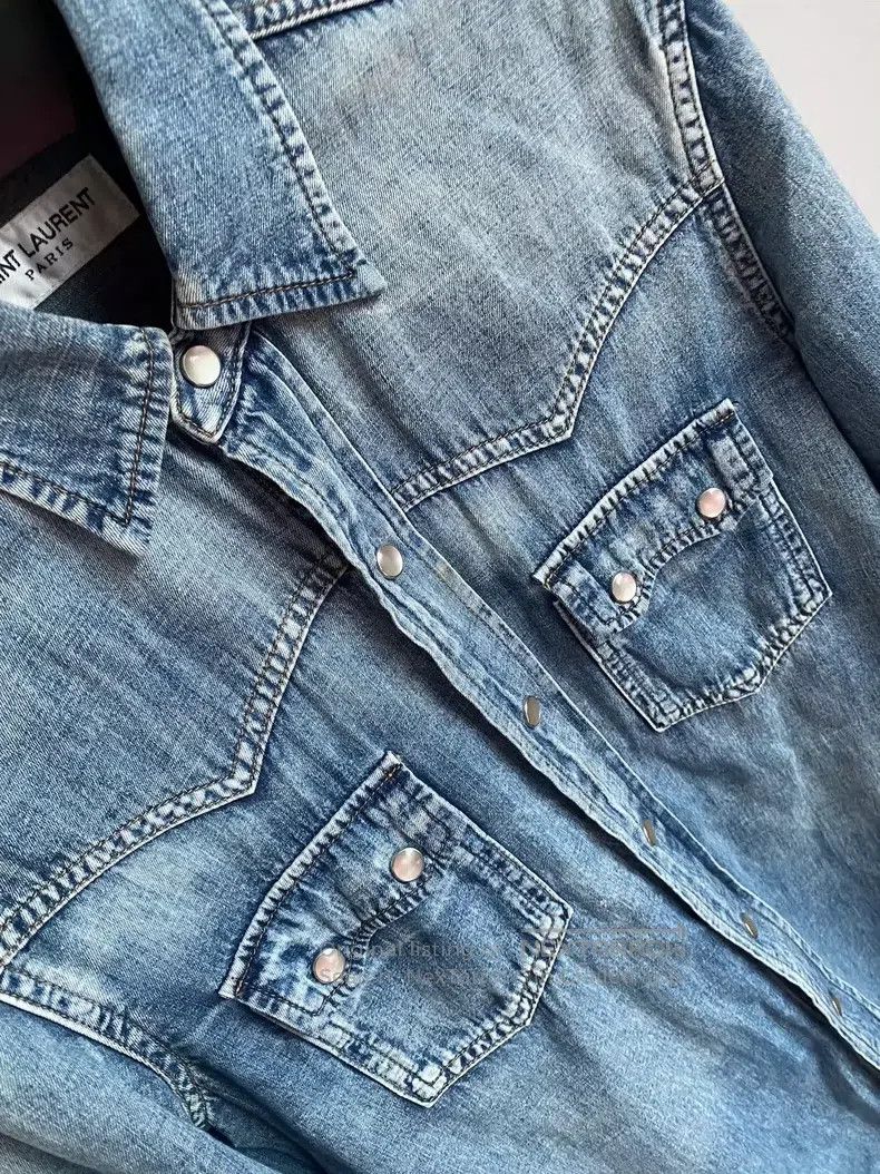 Saint Laurent Paris Saint Laurent Paris Double Pocket Studded Denim Shirt Size XS / US 0-2 / IT 36-38 - 5 Thumbnail