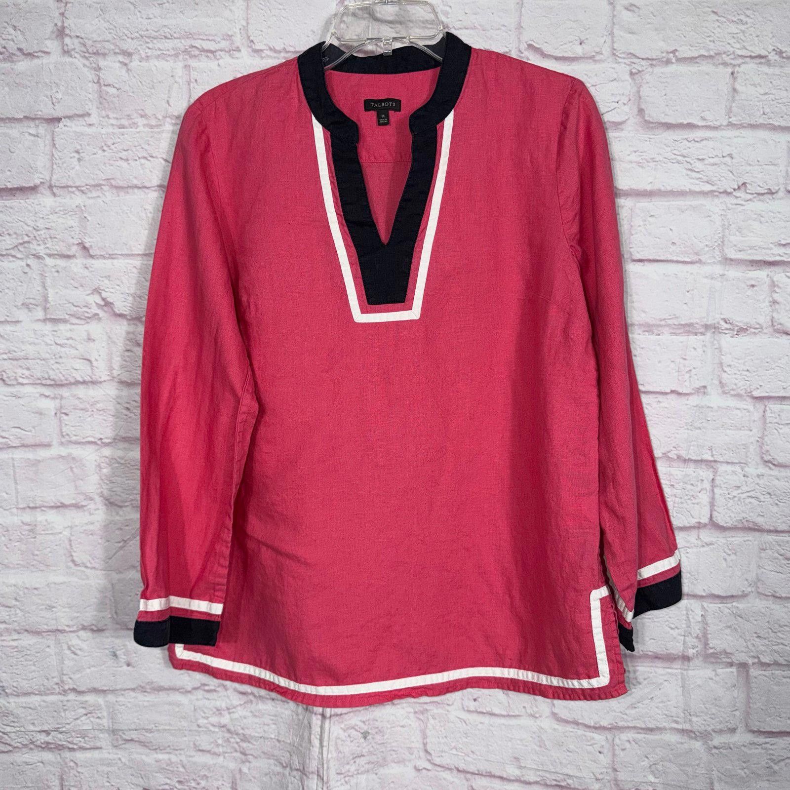 Other Talbots Pink Linen Tunic Top with Contrast Trim Medium Size M / US 6-8 / IT 42-44 - 1 Thumbnail