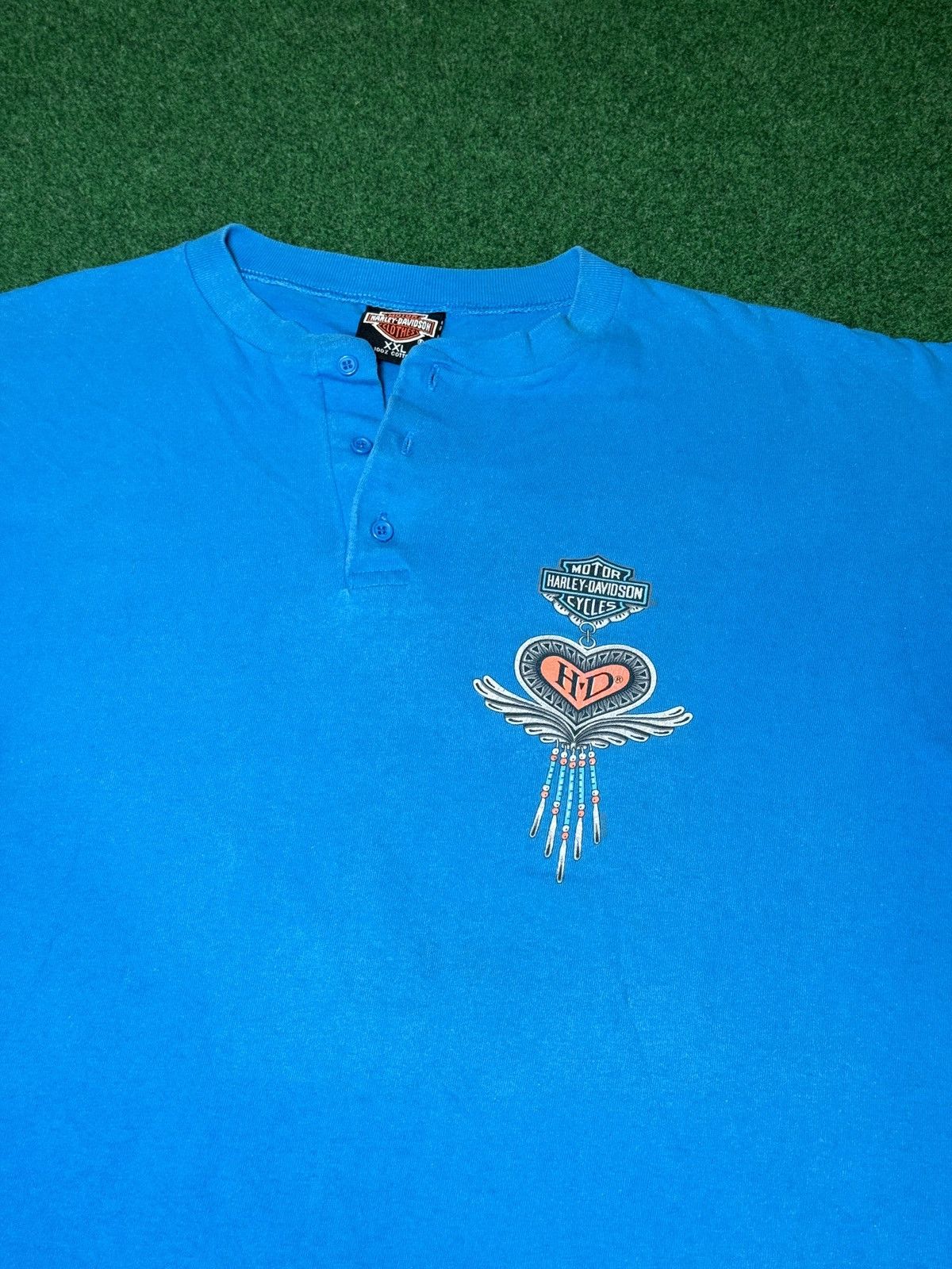 Harley Davidson × Vintage Vintage 90s Harley Davidson RARE Kauai Hawaii Blue T Shirt Size US XXL / EU 58 / 5 - 2 Thumbnail