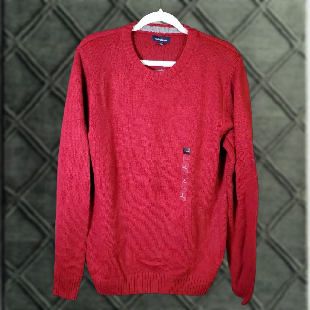 Croft Barrow Sweater Mens L Red Crewneck Pullover Knit Long Sleeve Casual