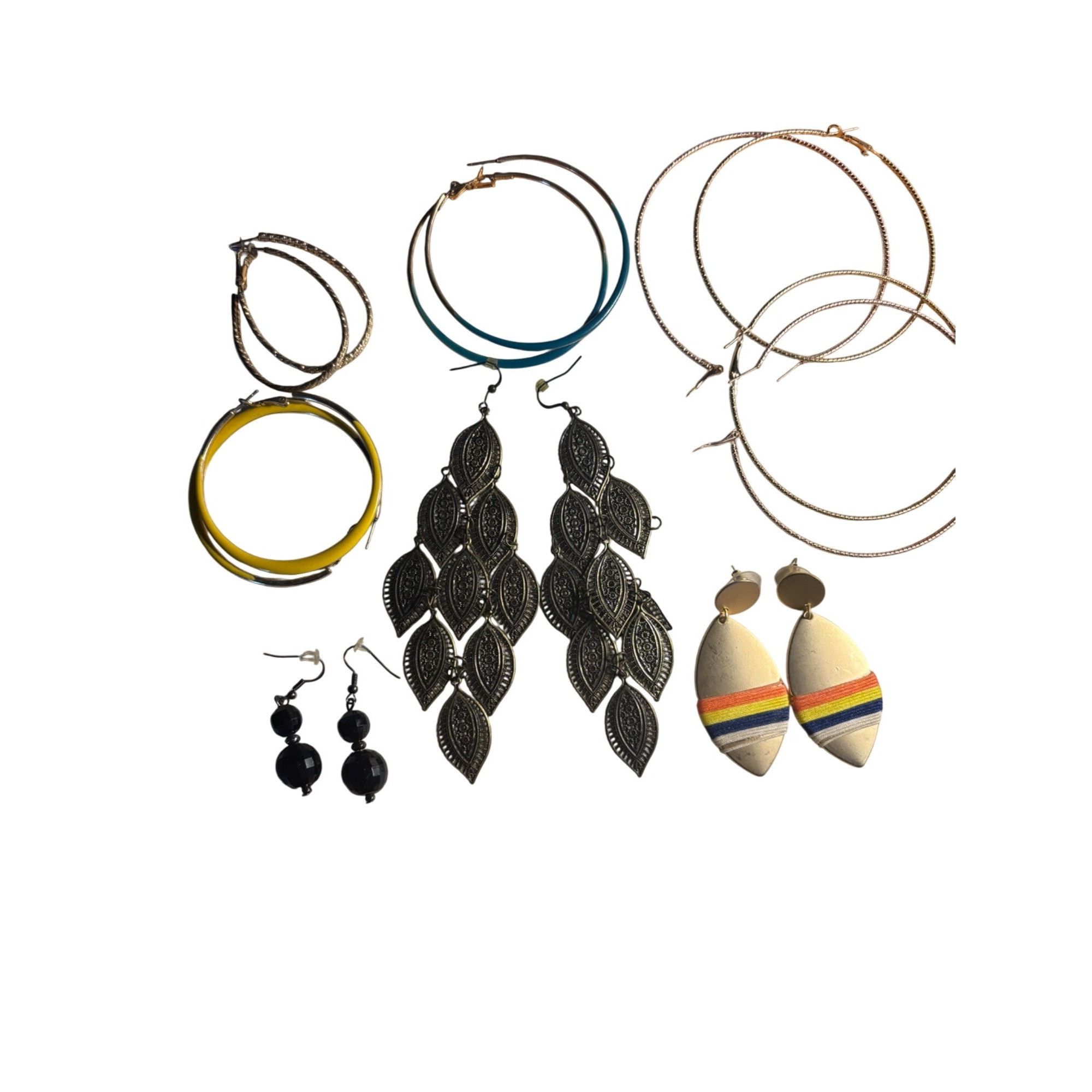 Other Mixed Earring Set With Gold Hoops Black Leaf Dangles Yellow Size ONE SIZE - 4 Thumbnail