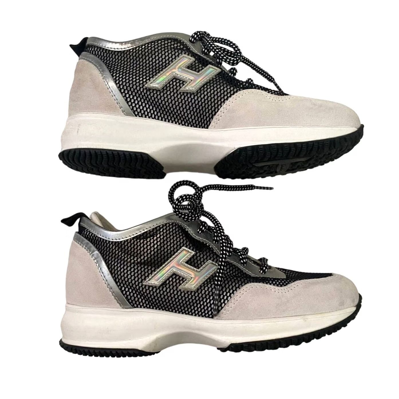 Hogan Hogan Sneaker Womens Size 5 Gray Black Wedge Athletic Suede Fabric Metallic Leather Inserts Concealed 2.5" Discoloration at Top Line Size US 5 / IT 35 - 4 Thumbnail