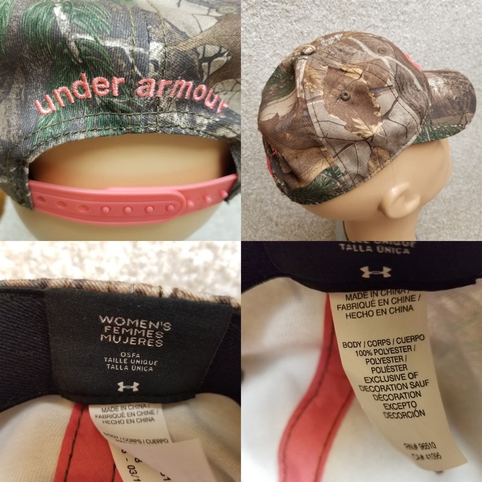 Under Armour Under Armour Camo Cap Hat Womens Brown Pink Logo Snap back Adjustable Hunting Cap Size ONE SIZE - 8 Thumbnail