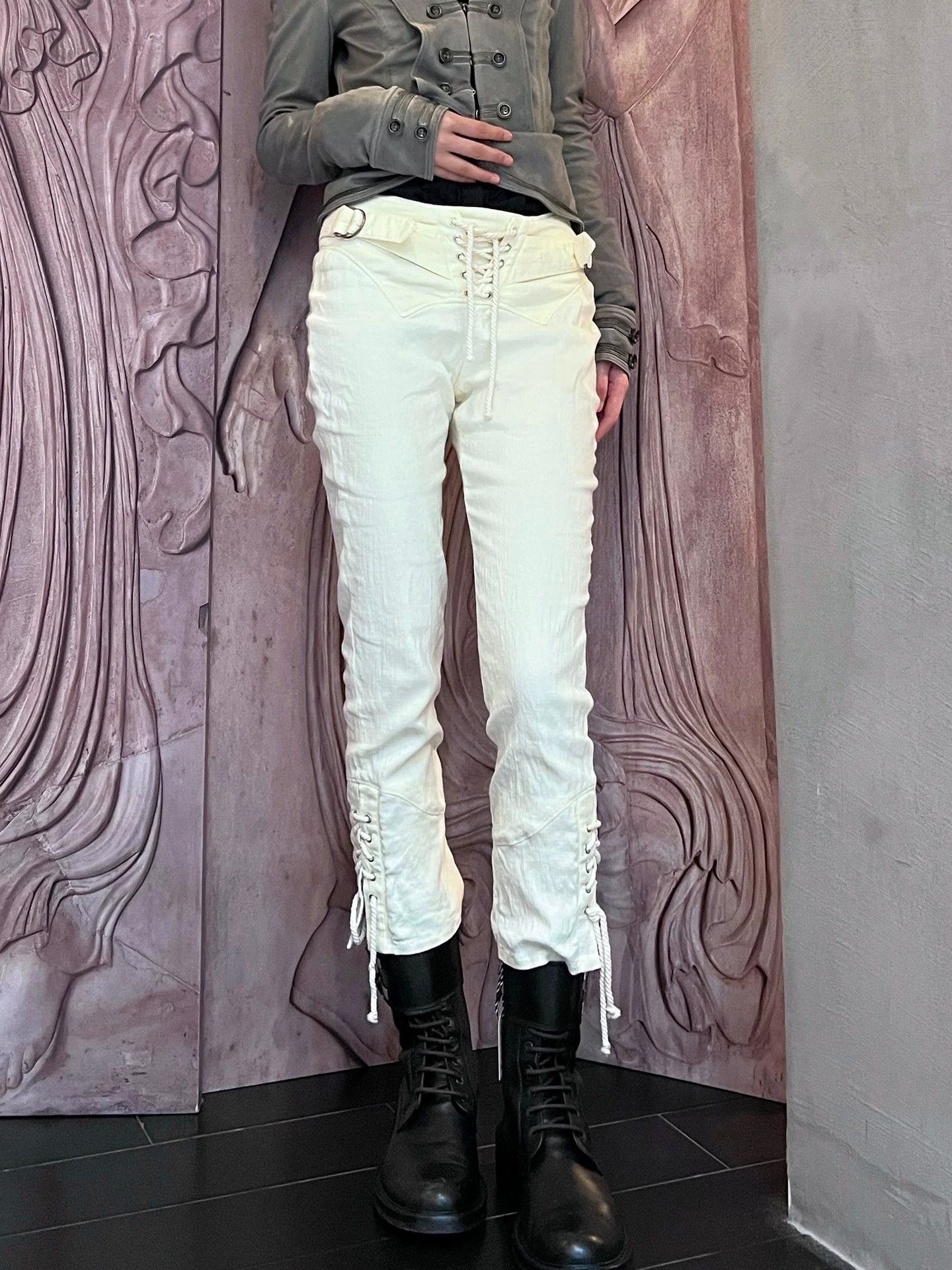 Vintage French Vintage Stretch Low-Rise Cross-Tie 7/8 Pants 34 Size 24" / US 00 / IT 34 - 3 Thumbnail