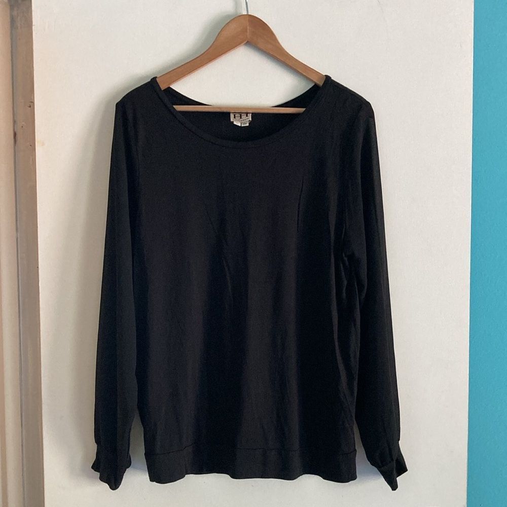 Haute Hippie Haute Hippie Size L Black Modal Pullover Top Sheer Sleeve Size L / US 10 / IT 46 - 6 Thumbnail