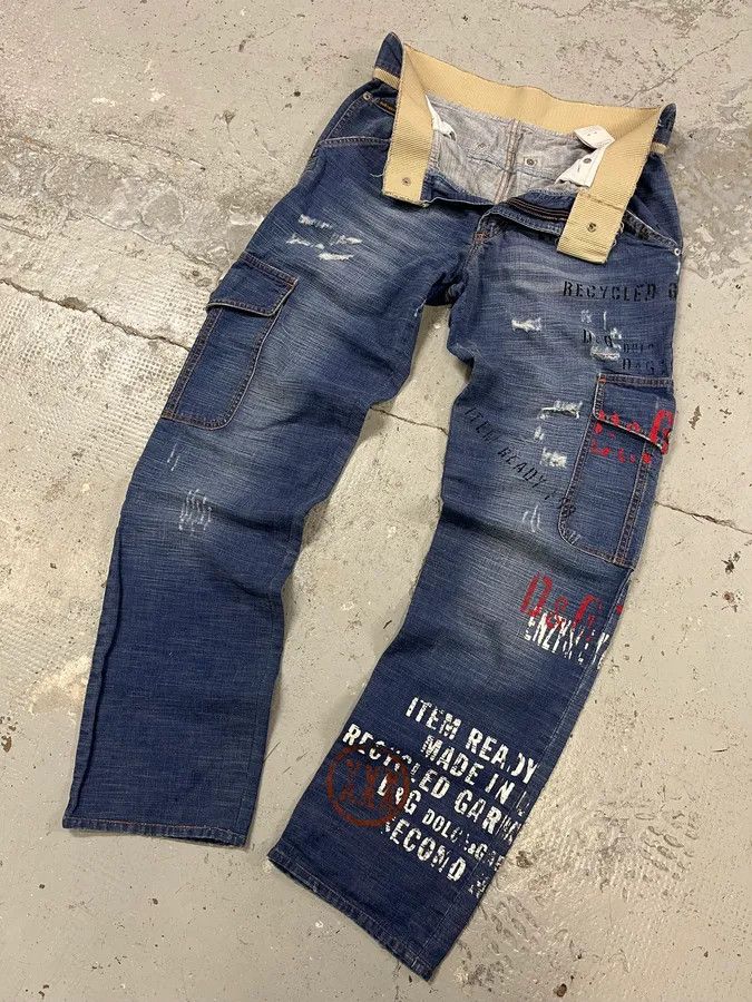 Dolce & Gabbana AW2004 Dolce & Gabbana Blue Denim Cargo Written Jeans Size US 31 - 6 Thumbnail