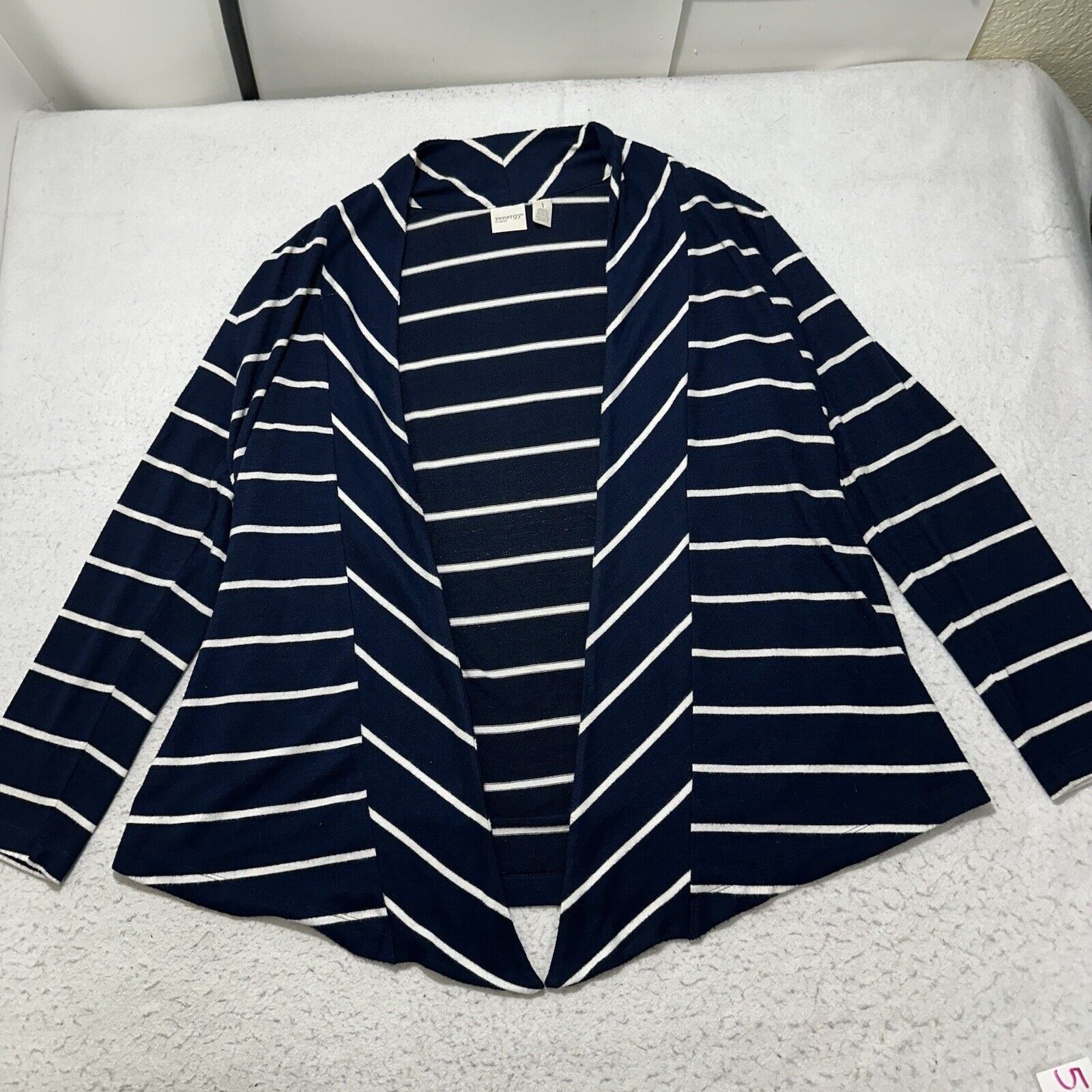 Chicos Chico's Medium Open Front Cardigan Sweater Navy Blue White Size M / US 6-8 / IT 42-44 - 1 Thumbnail