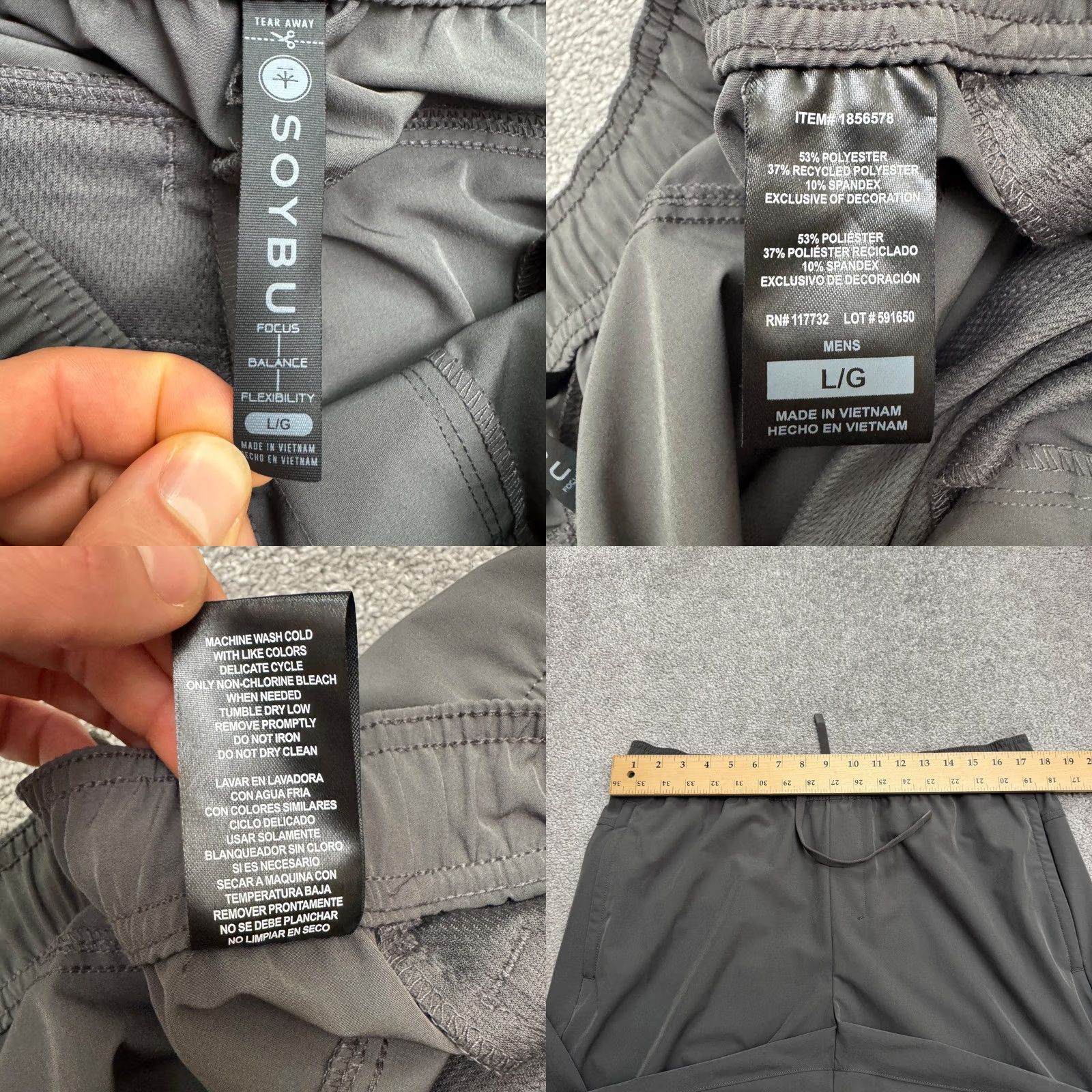 Vintage Soybu Mens Large Charcoal Gray Stretch Jogger Track Pants Lightweight Activewear Size US 33 - 8 Thumbnail